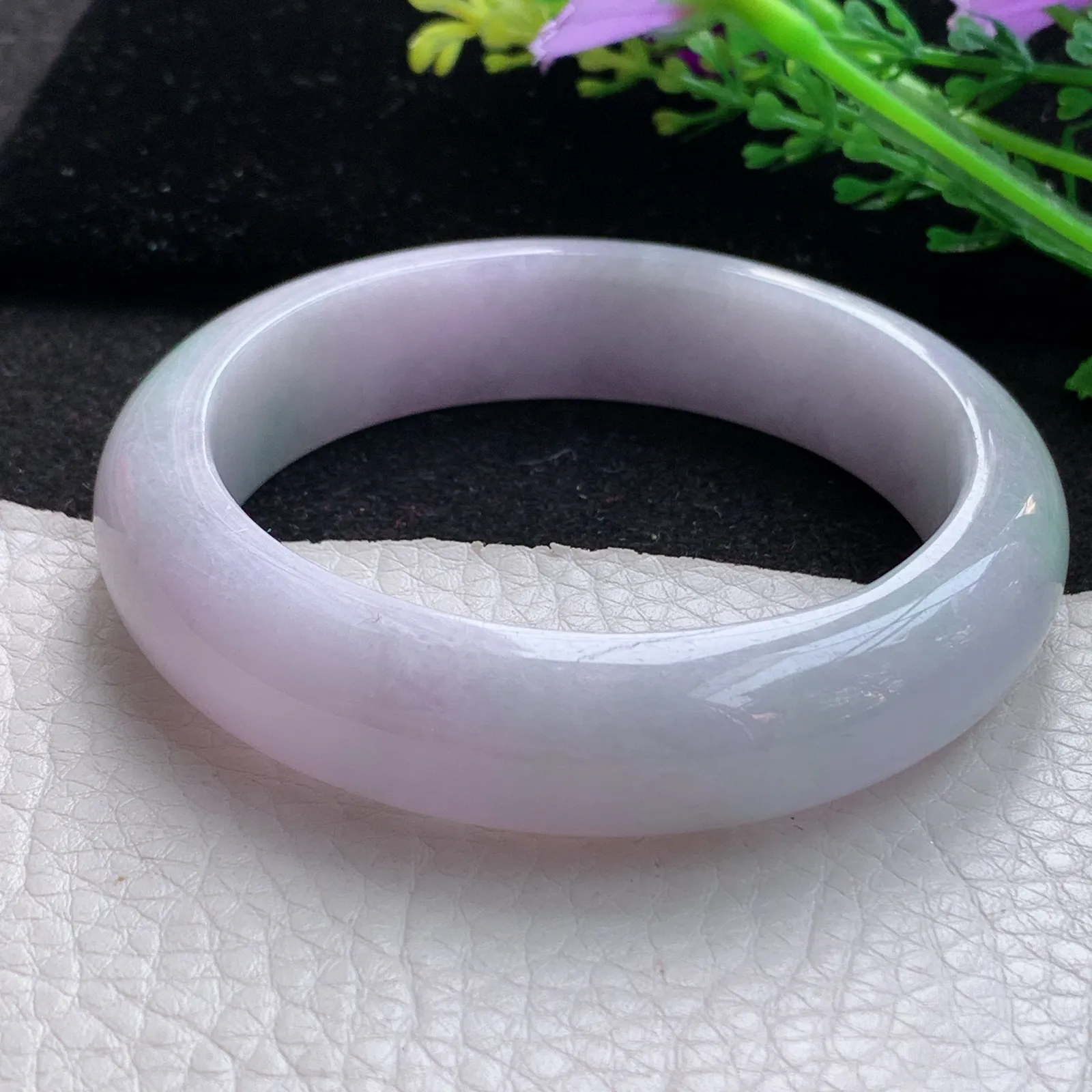 jm自然光57*14.3*9.2平安镯 缅甸翡翠a货玉手镯淡春带彩宽边玉手环