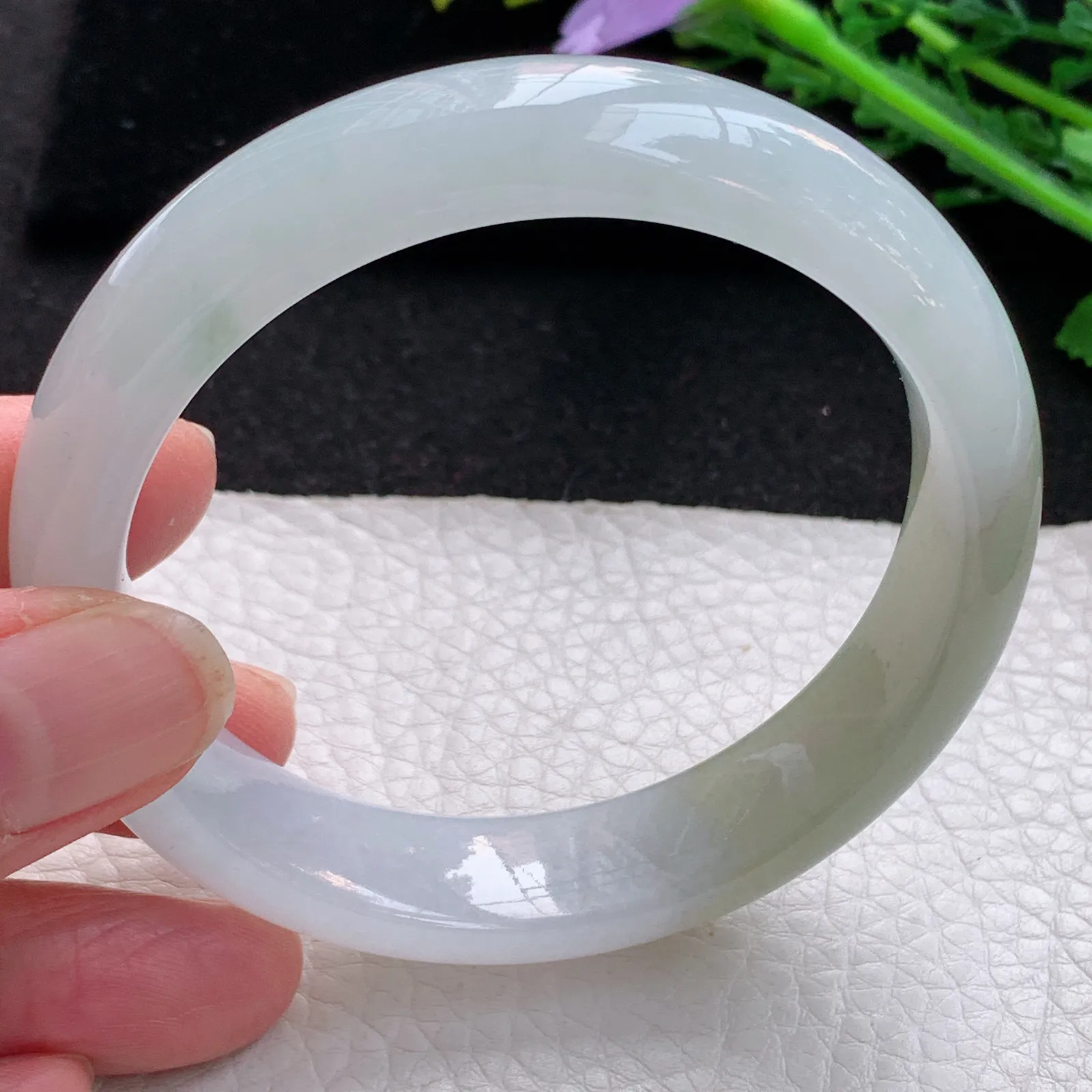 z自然光57.5*13.8*7.8平安镯 缅甸翡翠a货玉手镯冰双彩宽边玉手环