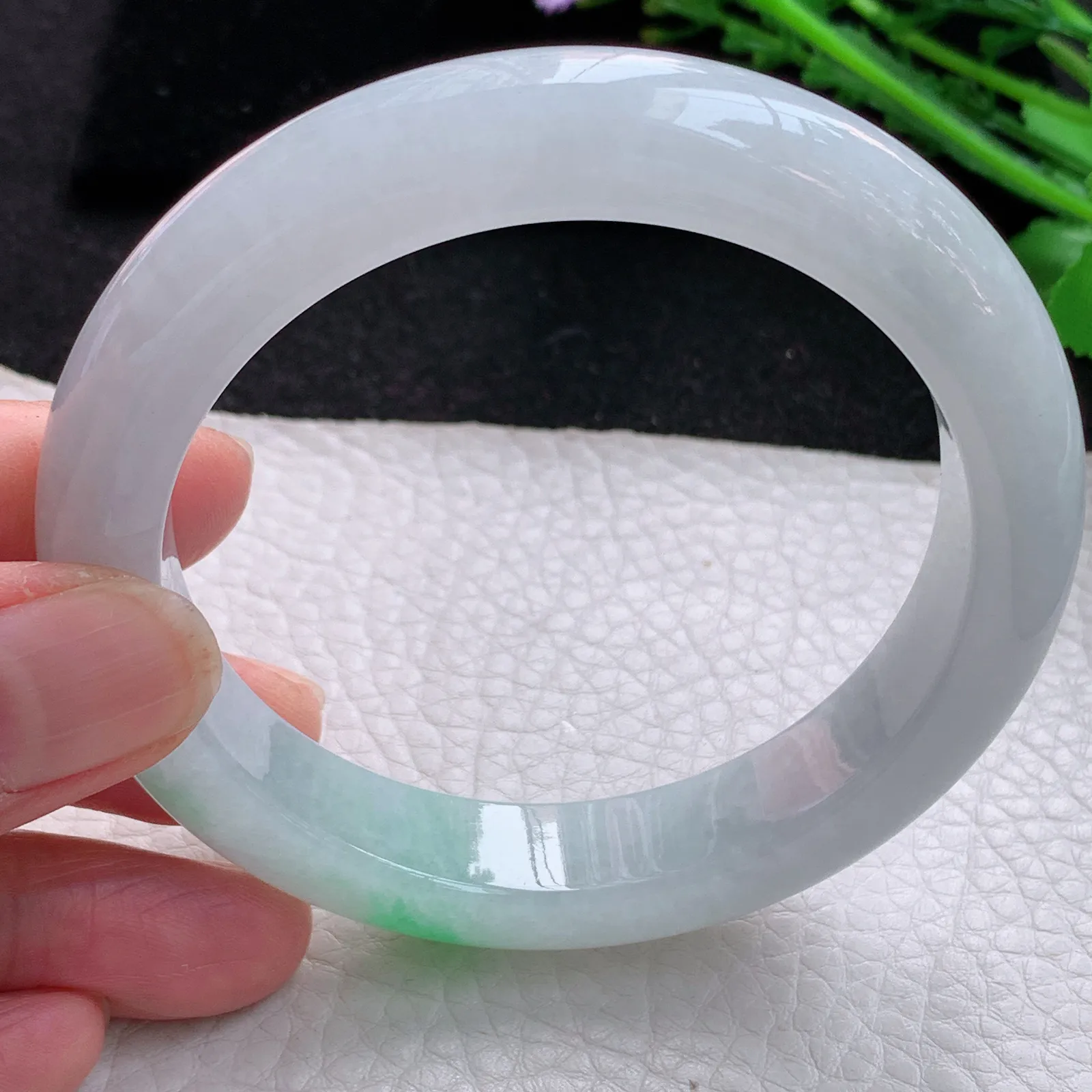 hy自然光59*12.3*9.2平安镯 缅甸翡翠a货玉手镯飘绿花厚装宽边玉手环