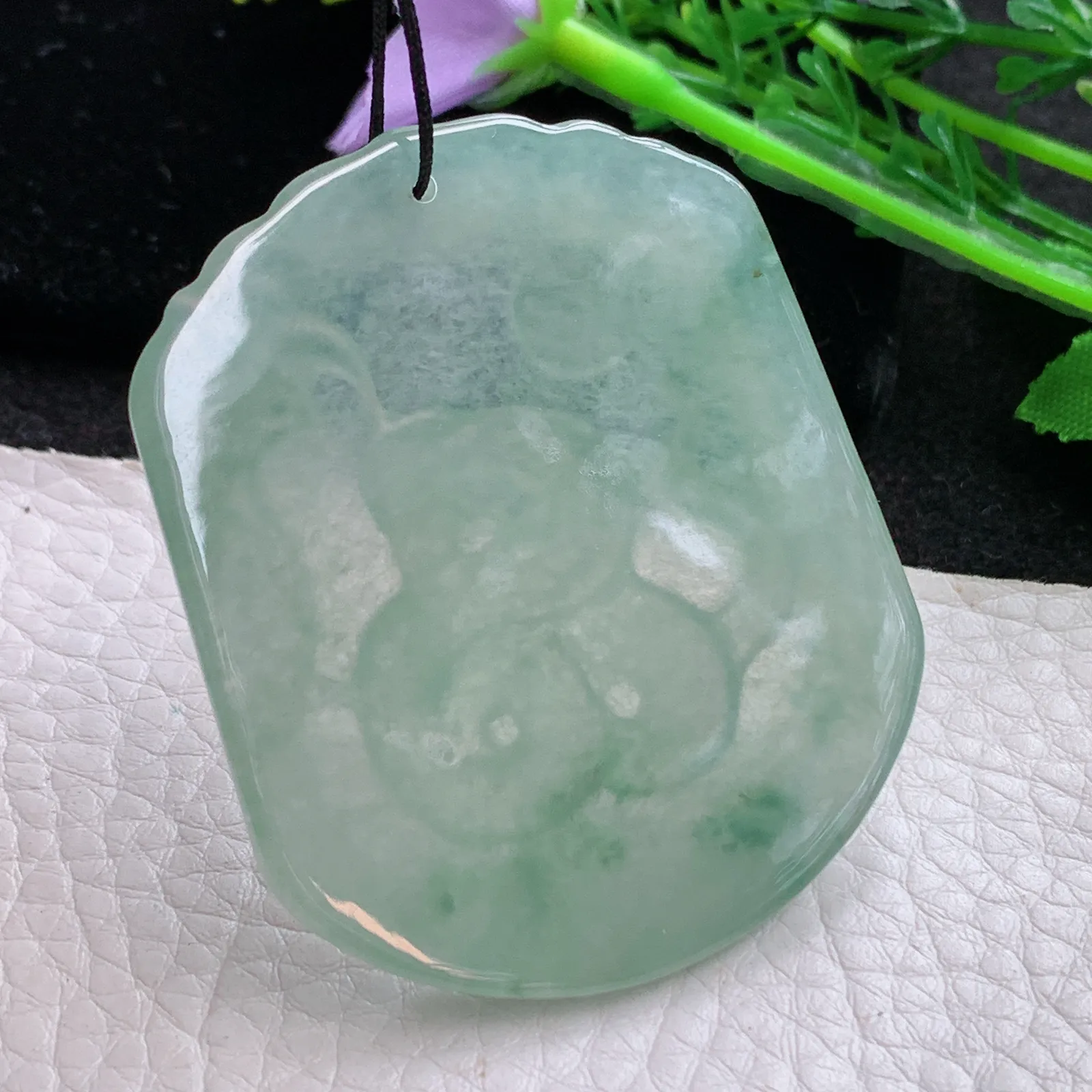 kh自然光52.5*43.5*4.6天然缅甸翡翠冰晴生肖蛇 腰缠万贯玉吊坠 毛衣坠