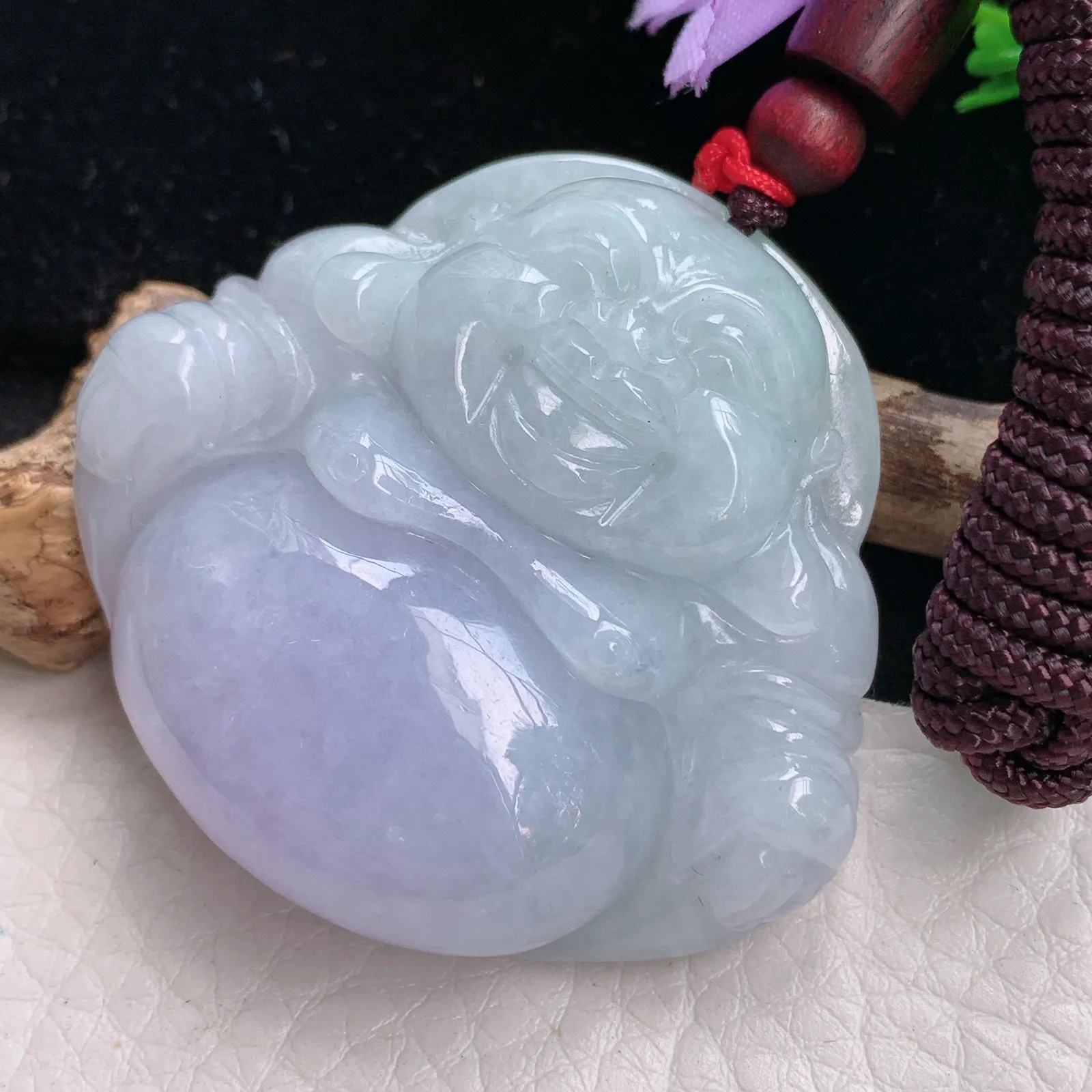 zen自然光43.5*48.5*13.5天然缅甸翡翠饱满紫罗兰大佛公玉吊坠 毛衣坠