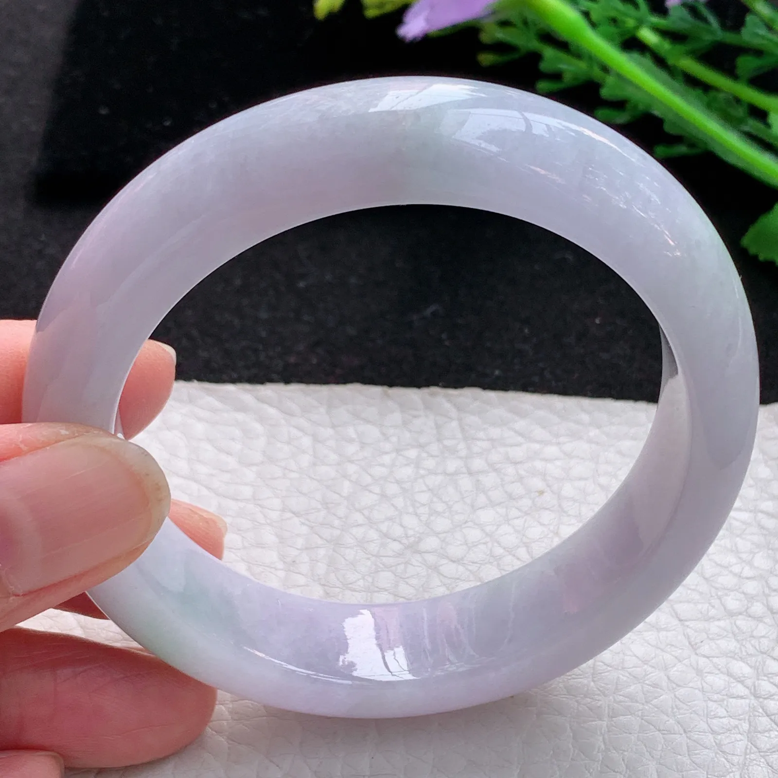 jm自然光57*14.3*9.2平安镯 缅甸翡翠a货玉手镯淡春带彩宽边玉手环