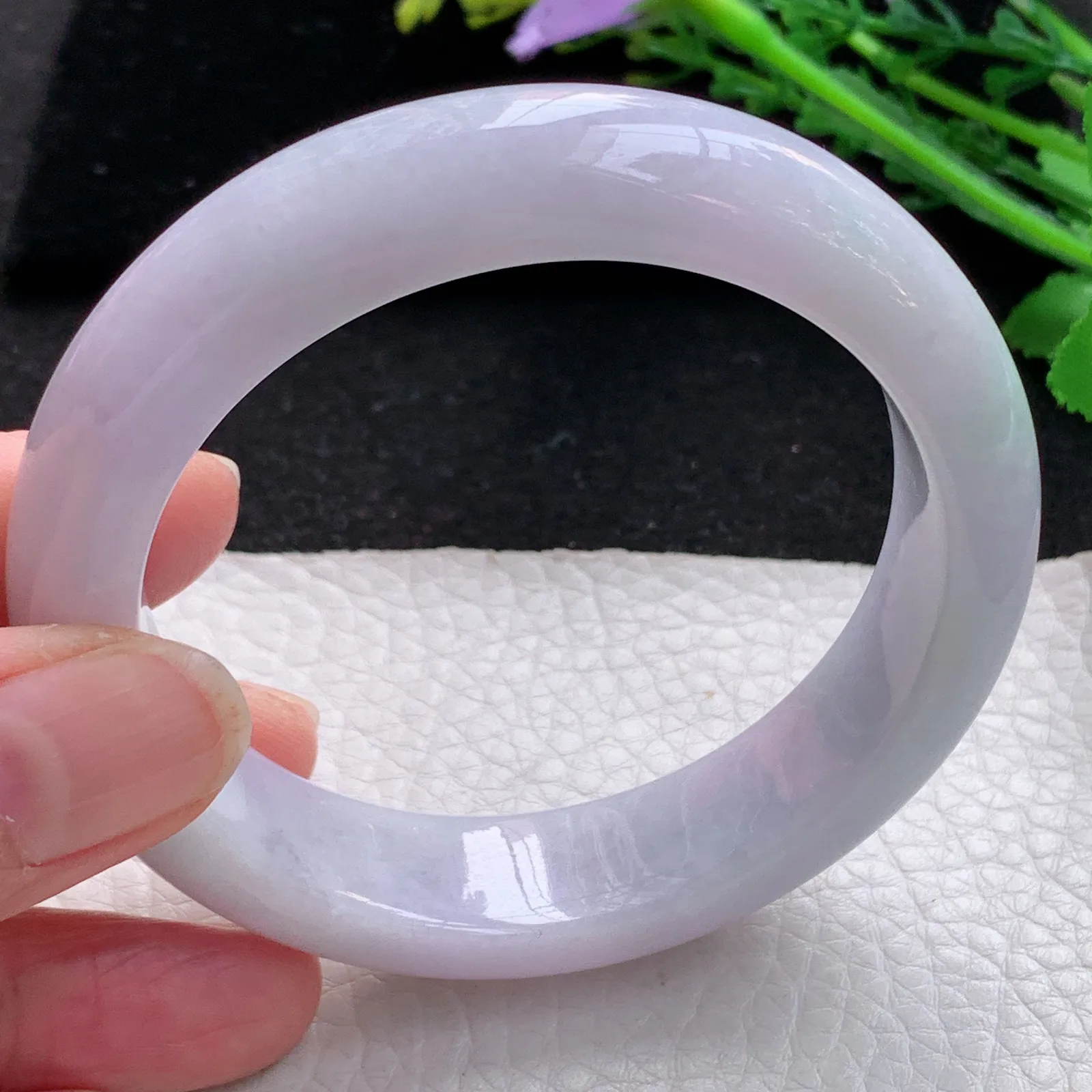 jm自然光57*14.3*9.2平安镯 缅甸翡翠a货玉手镯淡春带彩宽边玉手环