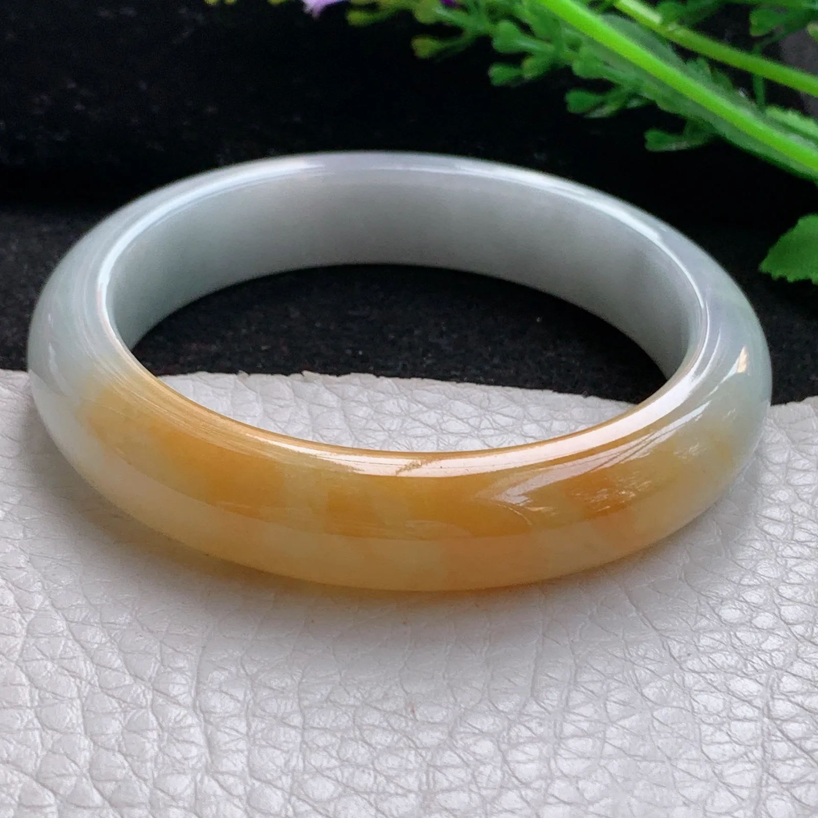 z自然光53.6*11.5*8平安镯 缅甸翡翠a货玉手镯双彩宽边玉手环