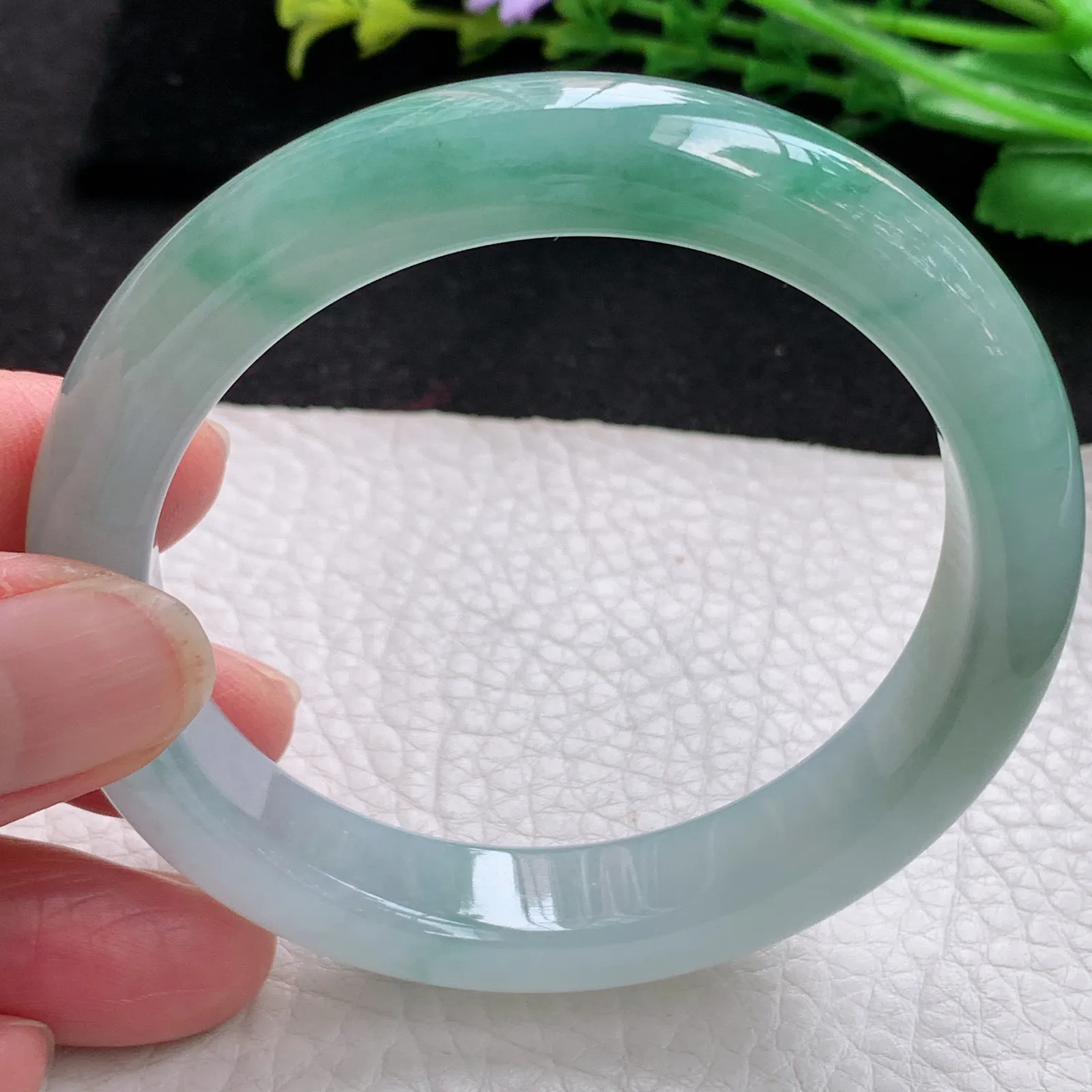 xo自然光56*11.8*8.5平安镯 缅甸翡翠a货玉手镯冰三彩宽边玉手环