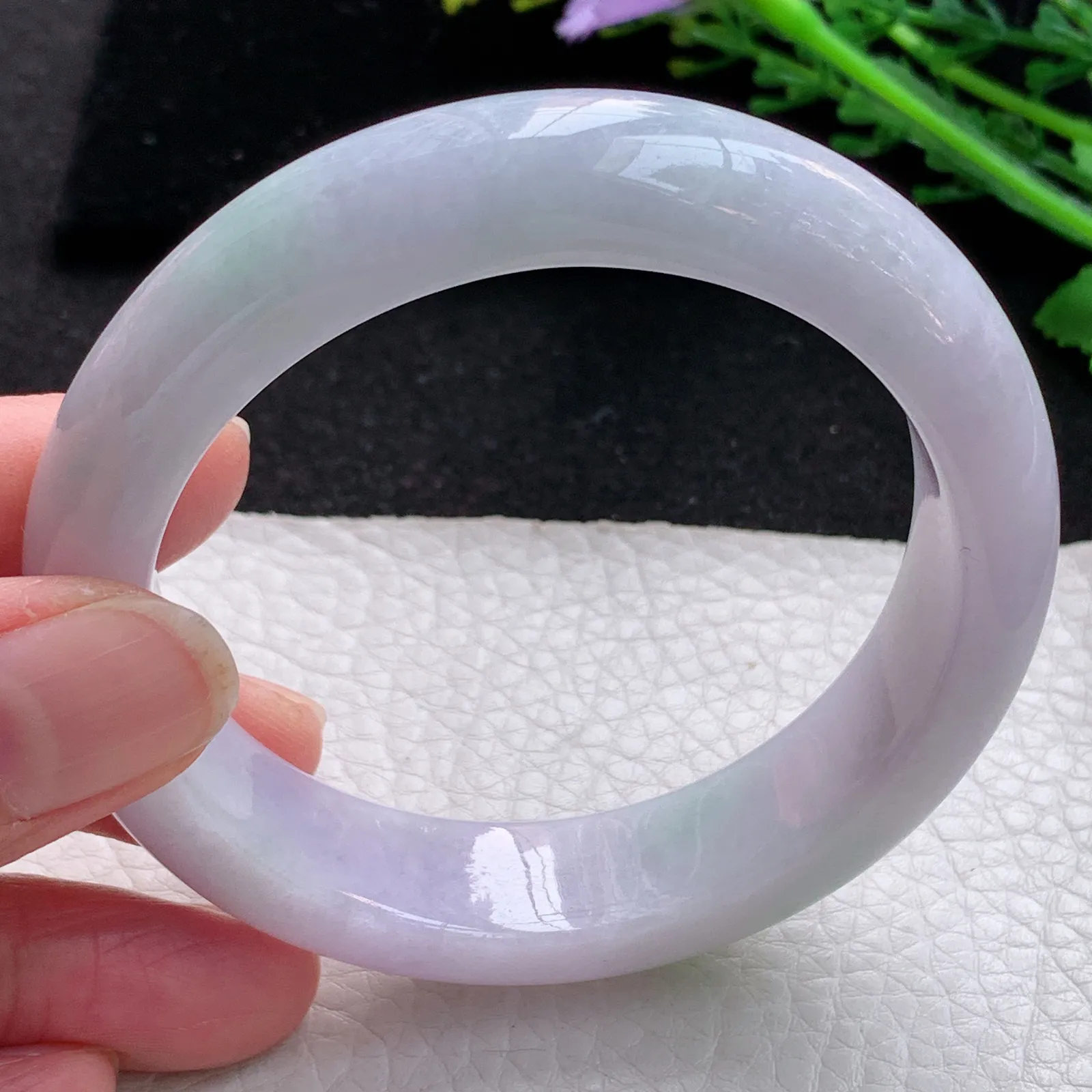 jm自然光57*14.3*9.2平安镯 缅甸翡翠a货玉手镯淡春带彩宽边玉手环