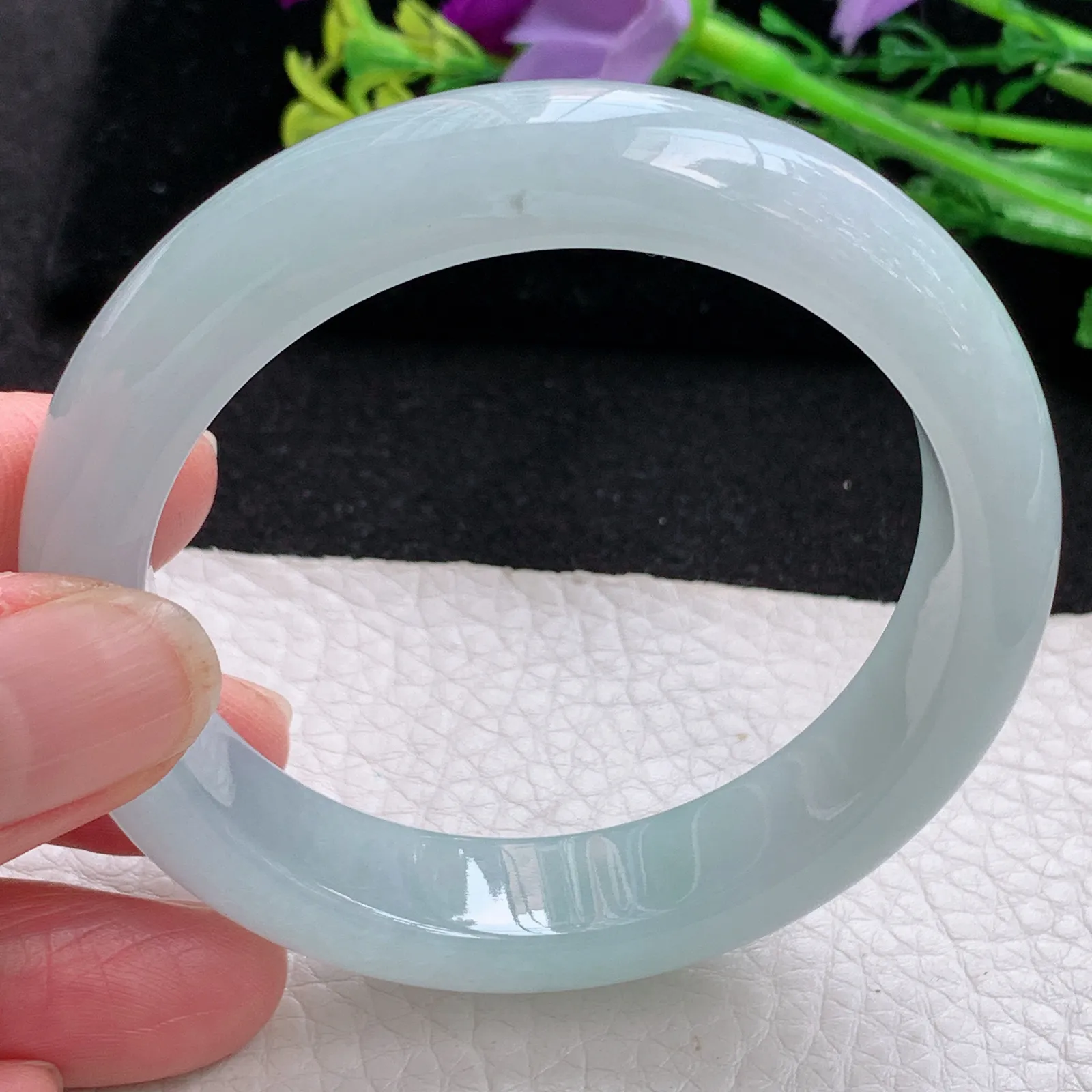 xo自然光54.5*12.8*8.2平安镯 缅甸翡翠a货玉手镯冰胶晴底宽边玉手环