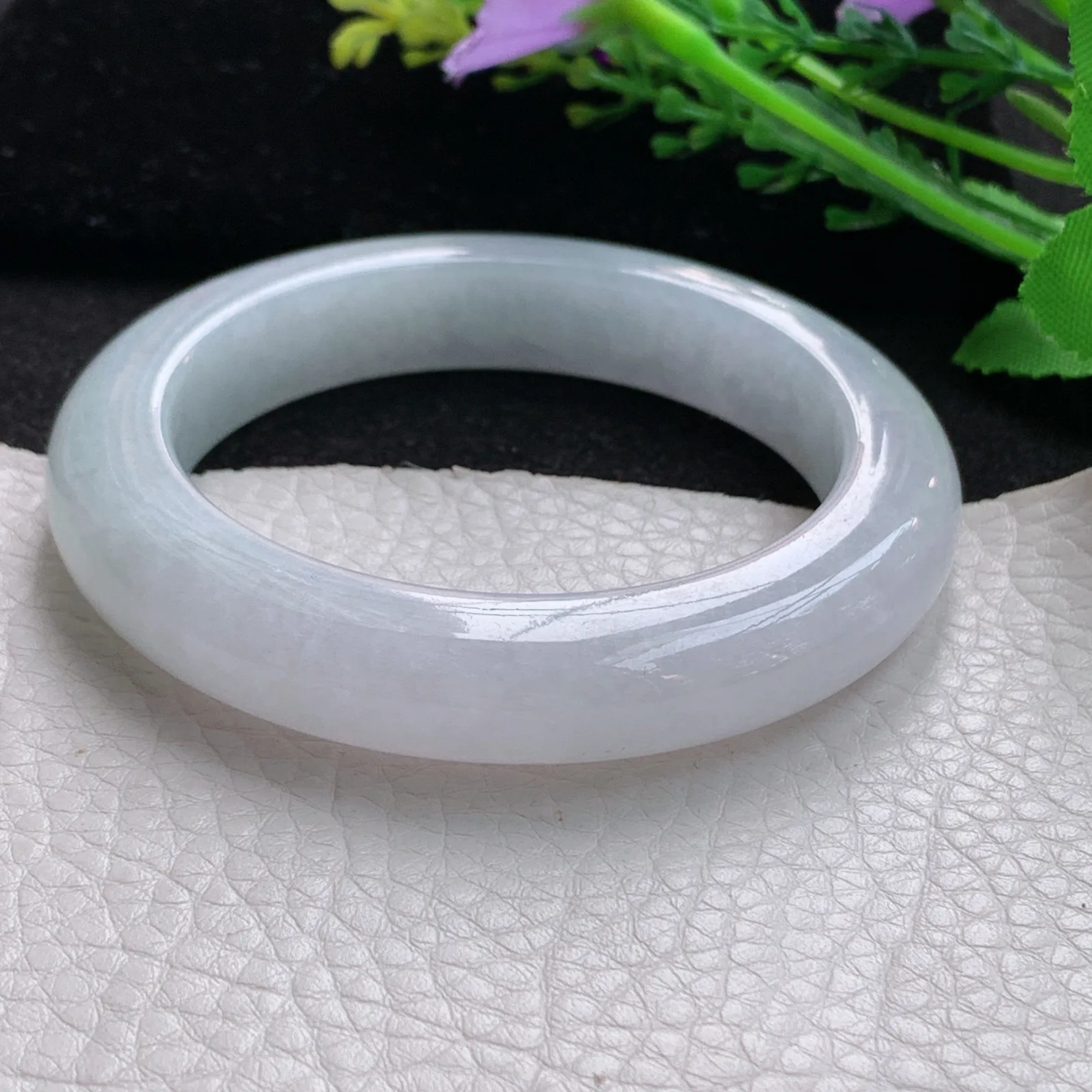 z自然光56.5*11.8*10.2平安镯 缅甸翡翠a货玉手镯白月光宽边玉手环