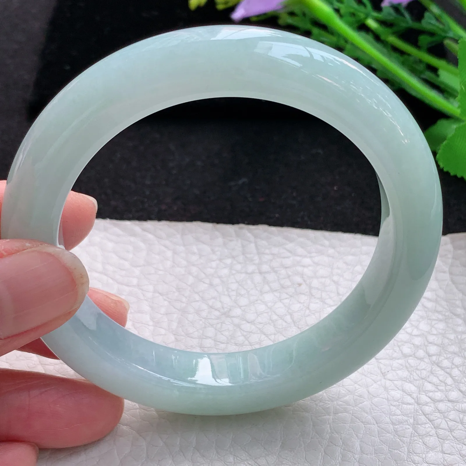 nr自然光57.5*11.5*18平安镯 缅甸翡翠a货玉手镯甜绿宽边玉手环