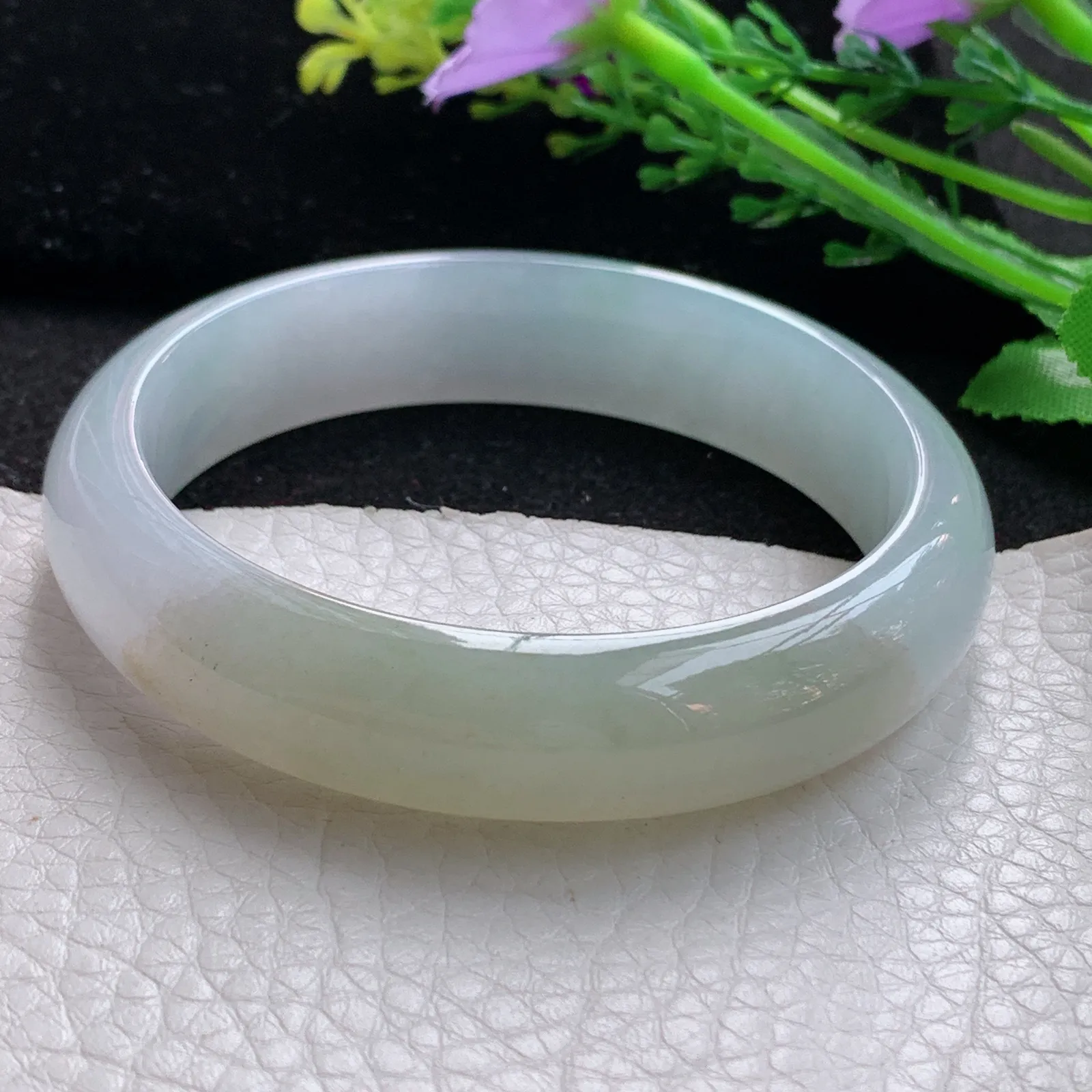 z自然光57.5*13.8*7.8平安镯 缅甸翡翠a货玉手镯冰双彩宽边玉手环