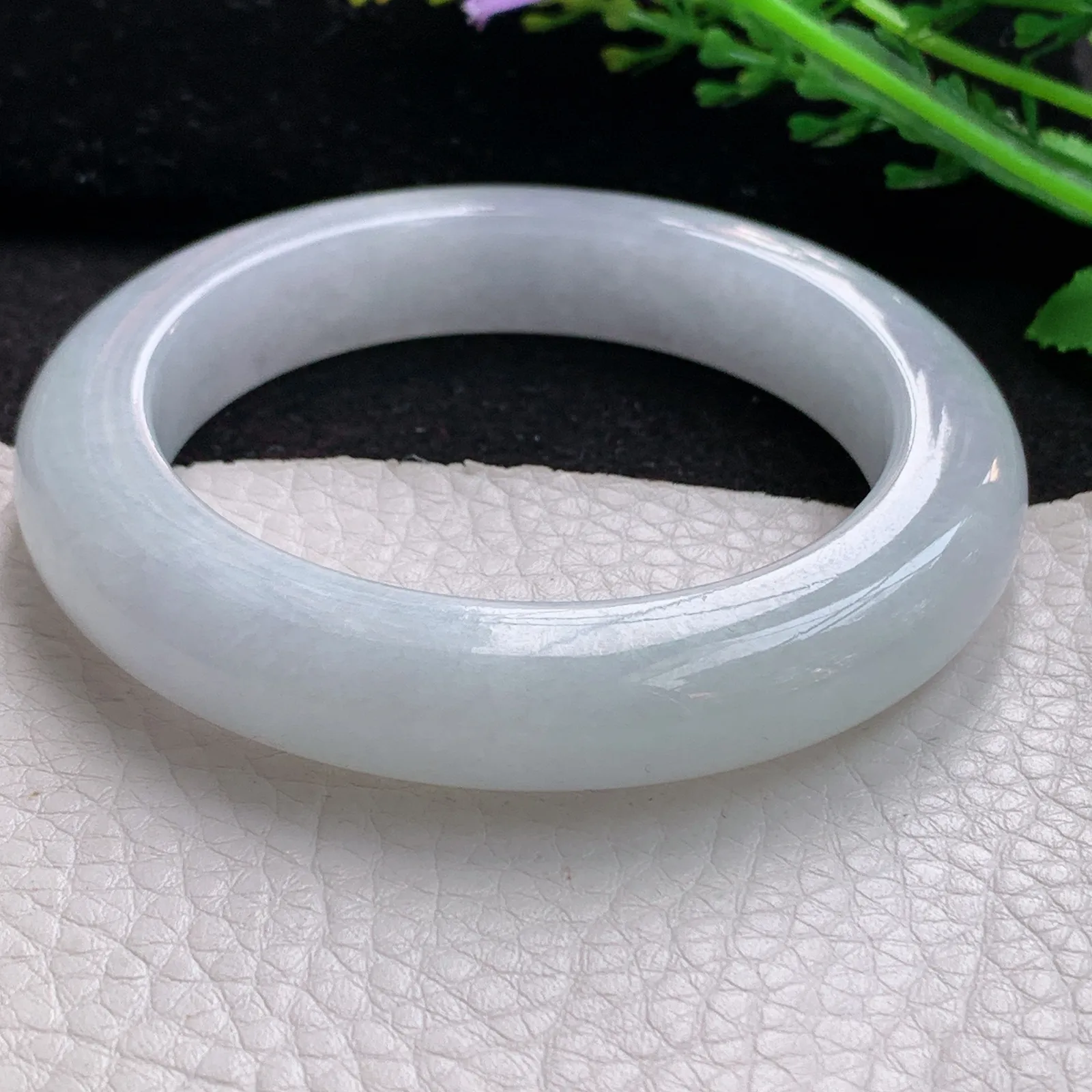 z自然光56.5*11.8*10.2平安镯 缅甸翡翠a货玉手镯白月光宽边玉手环