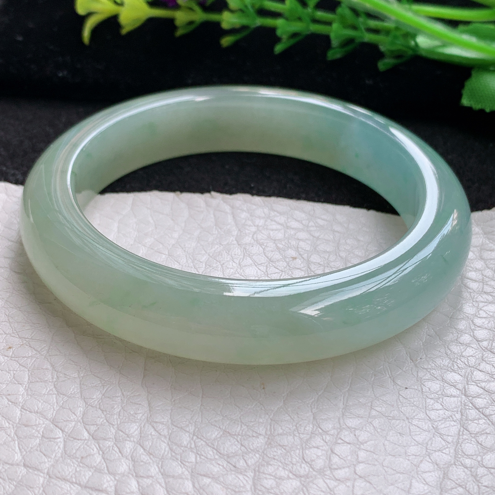 xo自然光54.5*11.8*8.8平安镯 缅甸翡翠a货玉手镯冰双彩宽边玉手环