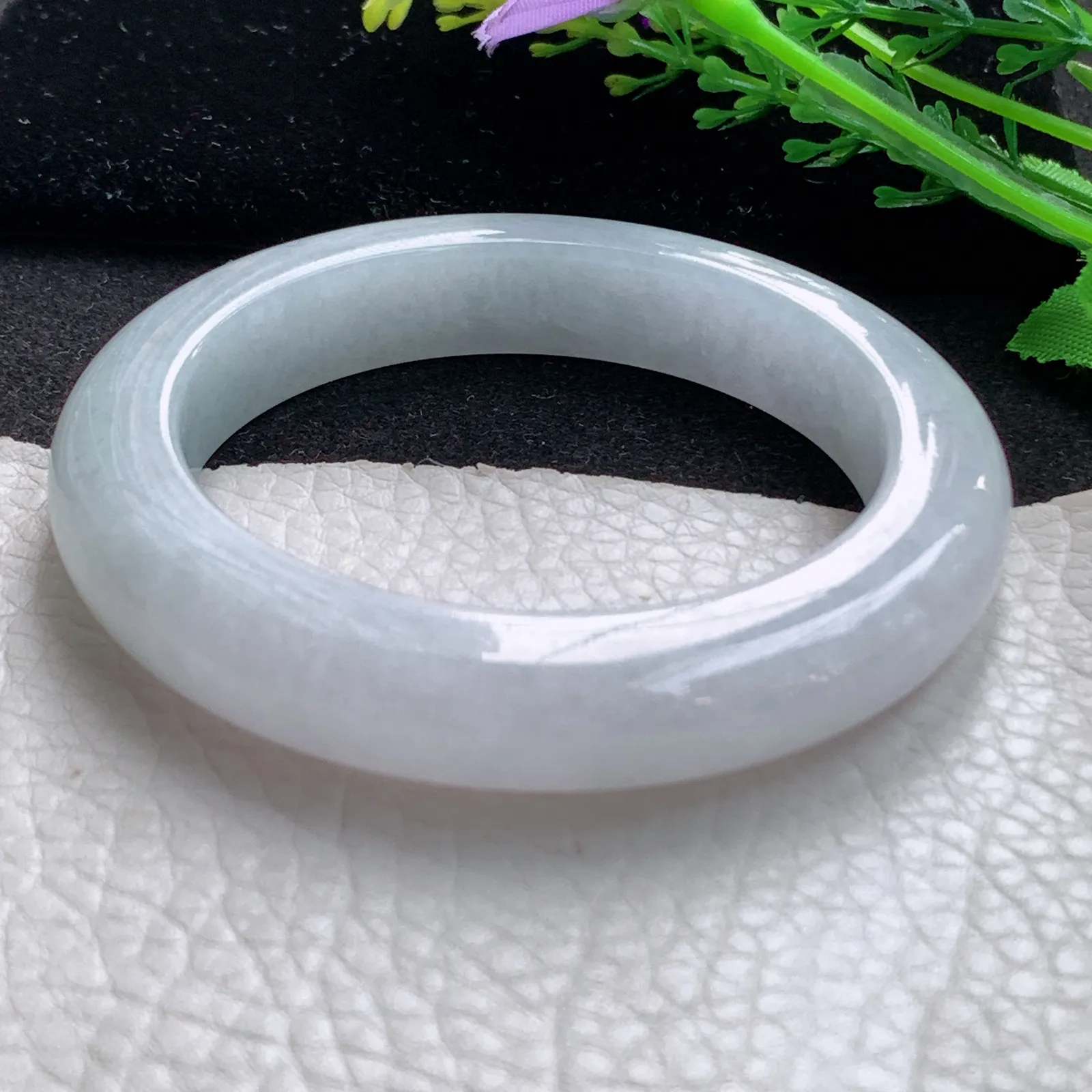 z自然光56.5*11.8*10.2平安镯 缅甸翡翠a货玉手镯白月光宽边玉手环