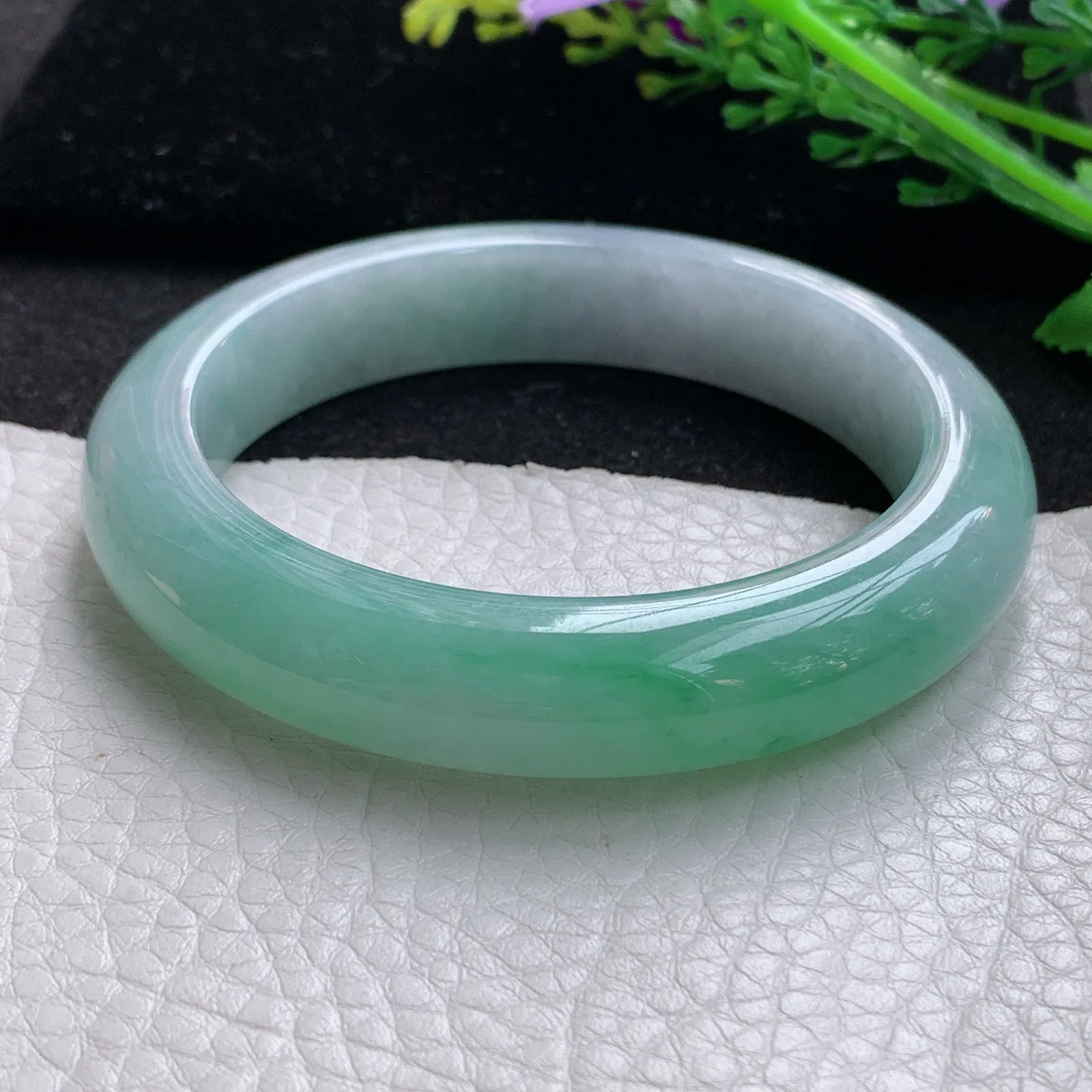 yh自然光57*12.3*9.2平安镯 缅甸翡翠a货玉手镯清新宽边玉手环