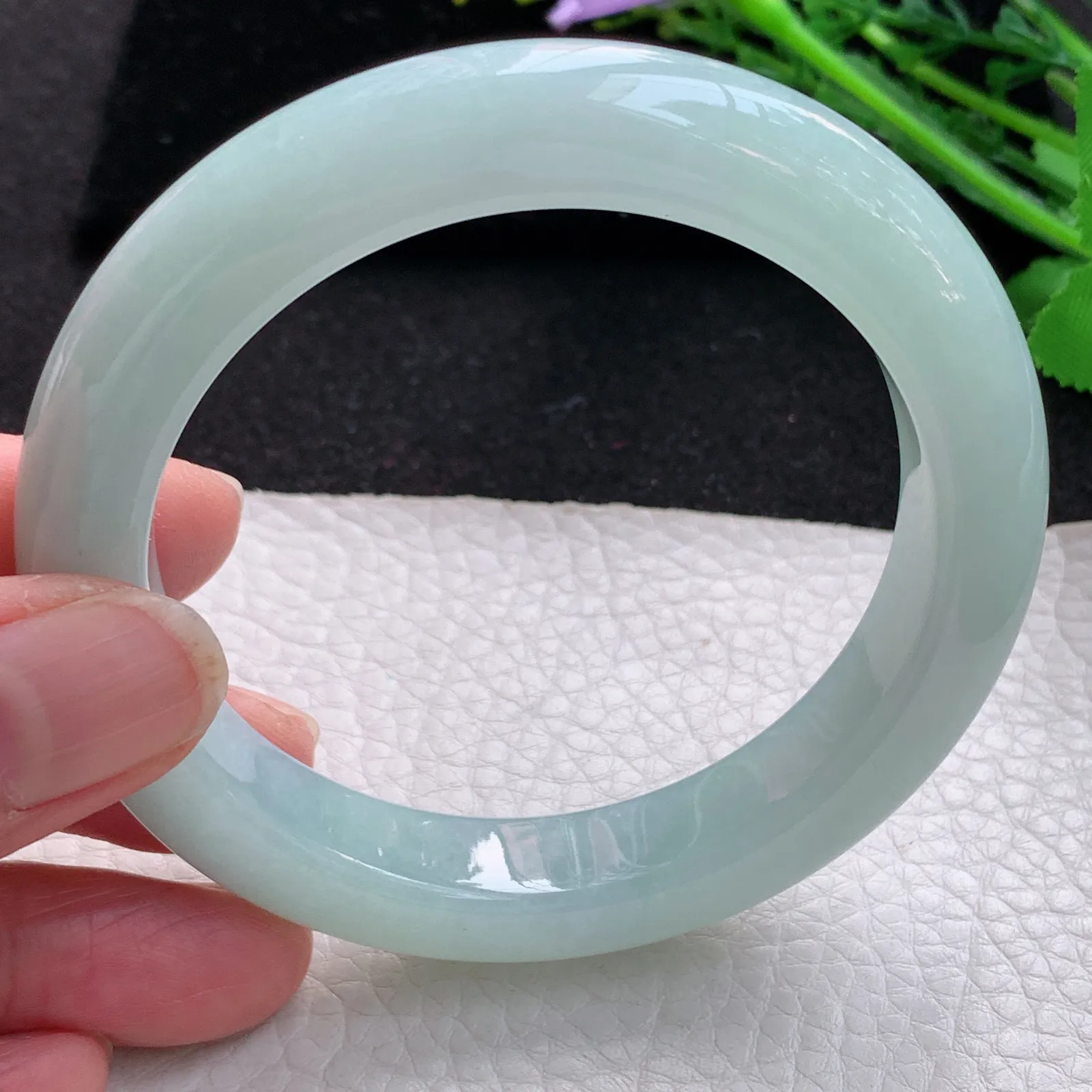 nr自然光57.5*11.5*18平安镯 缅甸翡翠a货玉手镯甜绿宽边玉手环