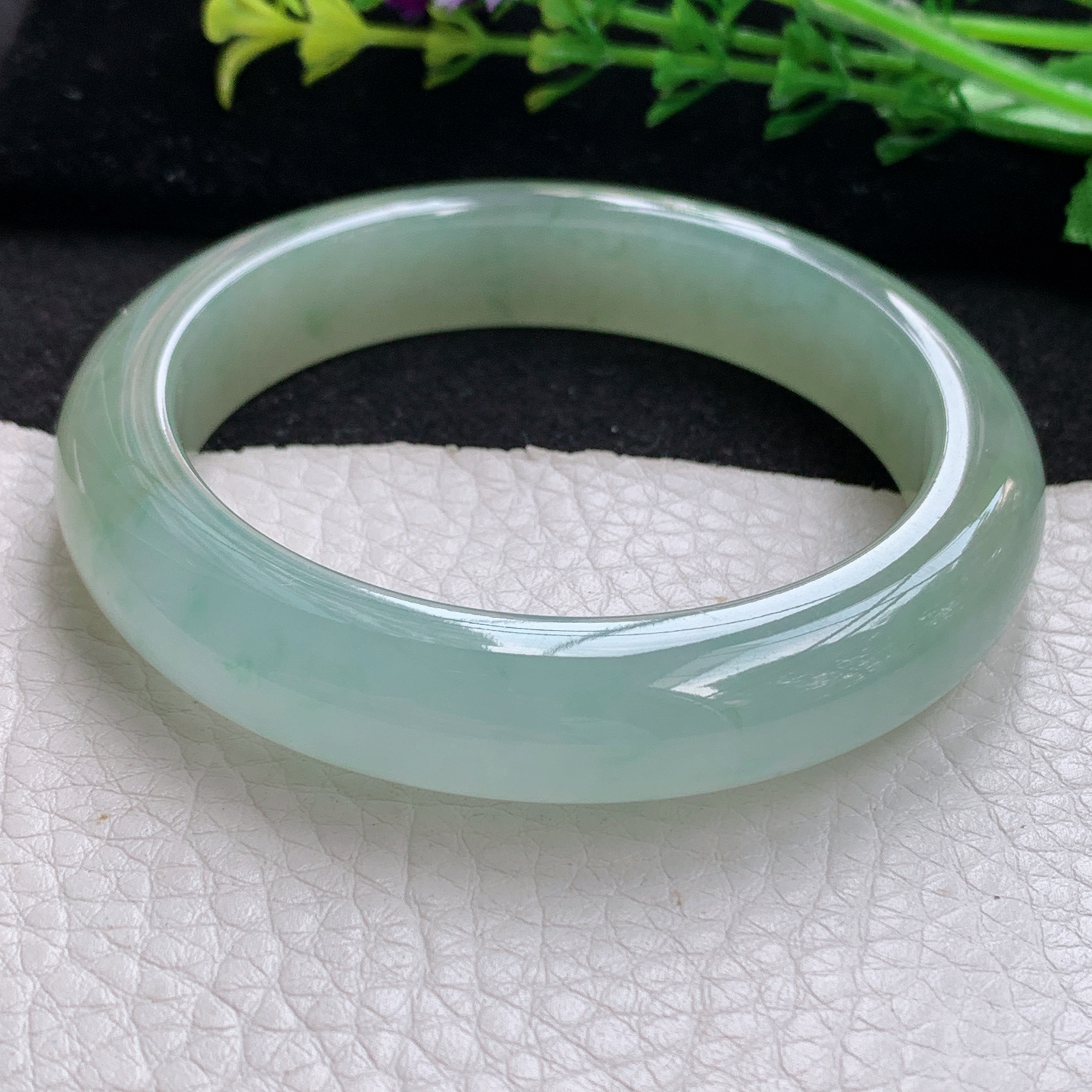 xo自然光54.5*11.8*8.8平安镯 缅甸翡翠a货玉手镯冰双彩宽边玉手环