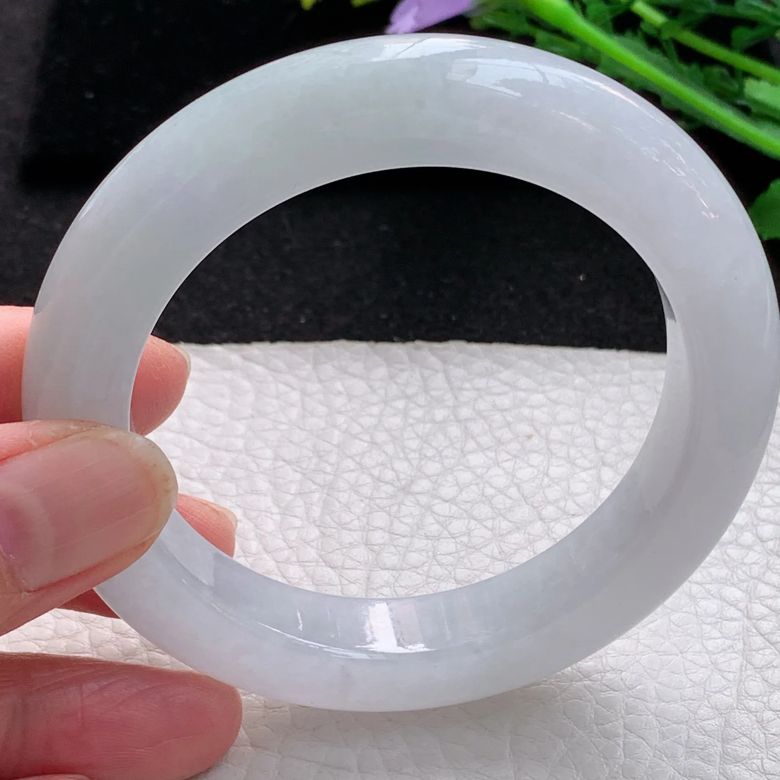 z自然光56.5*11.8*10.2平安镯 缅甸翡翠a货玉手镯白月光宽边玉手环