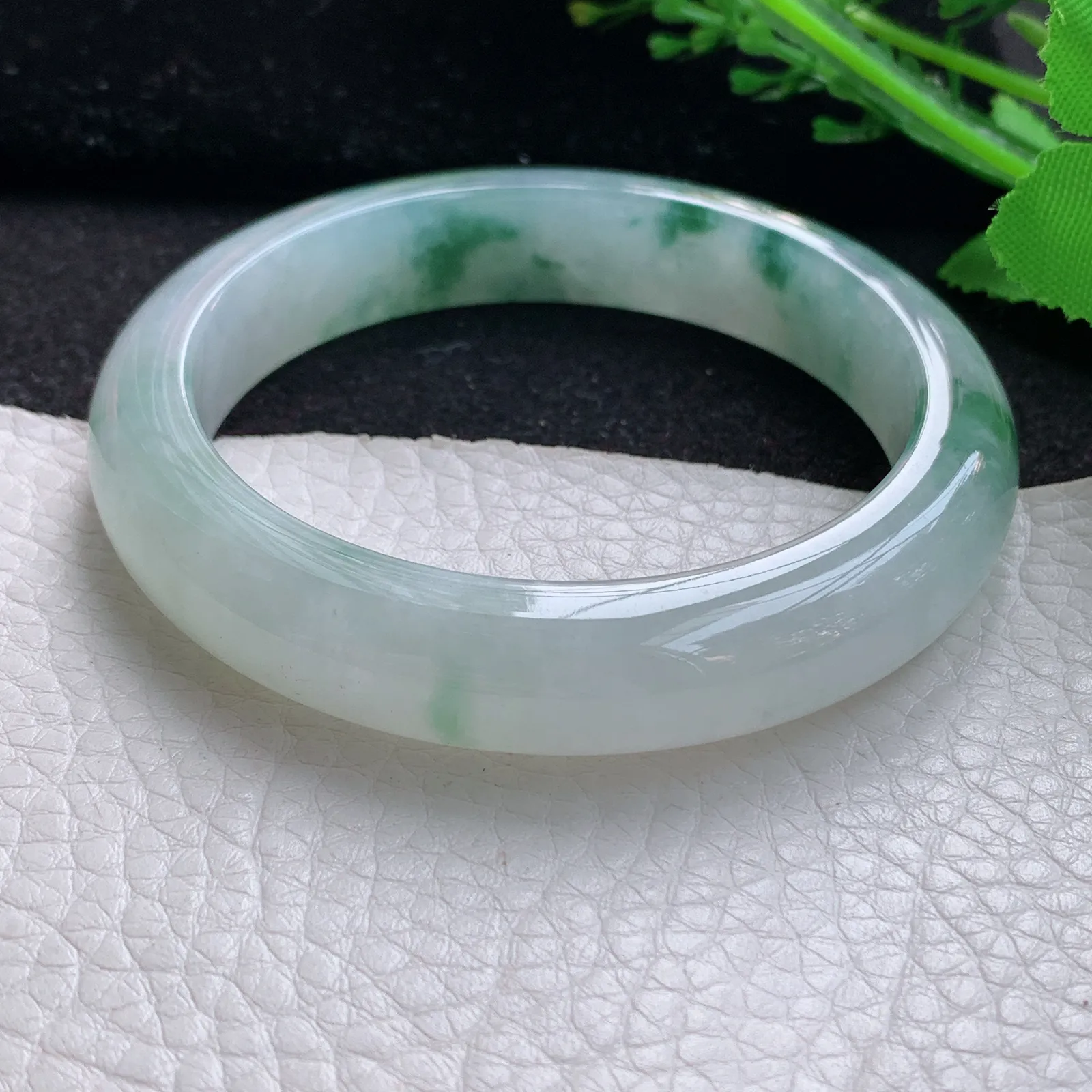 nr自然光57.8*12.2*8.3平安镯 缅甸翡翠a货玉手镯冰飘花宽边玉手环