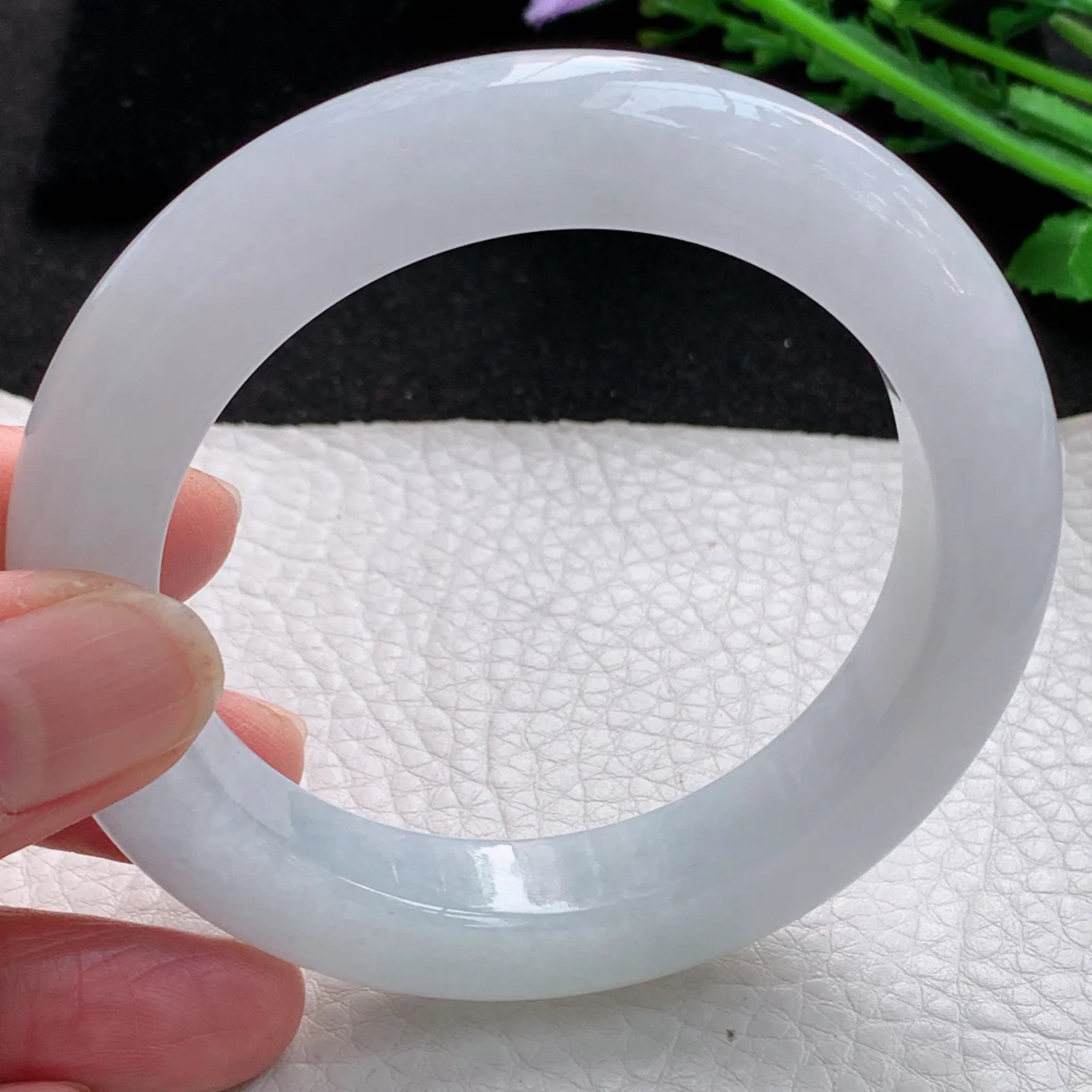 z自然光56.5*11.8*10.2平安镯 缅甸翡翠a货玉手镯白月光宽边玉手环