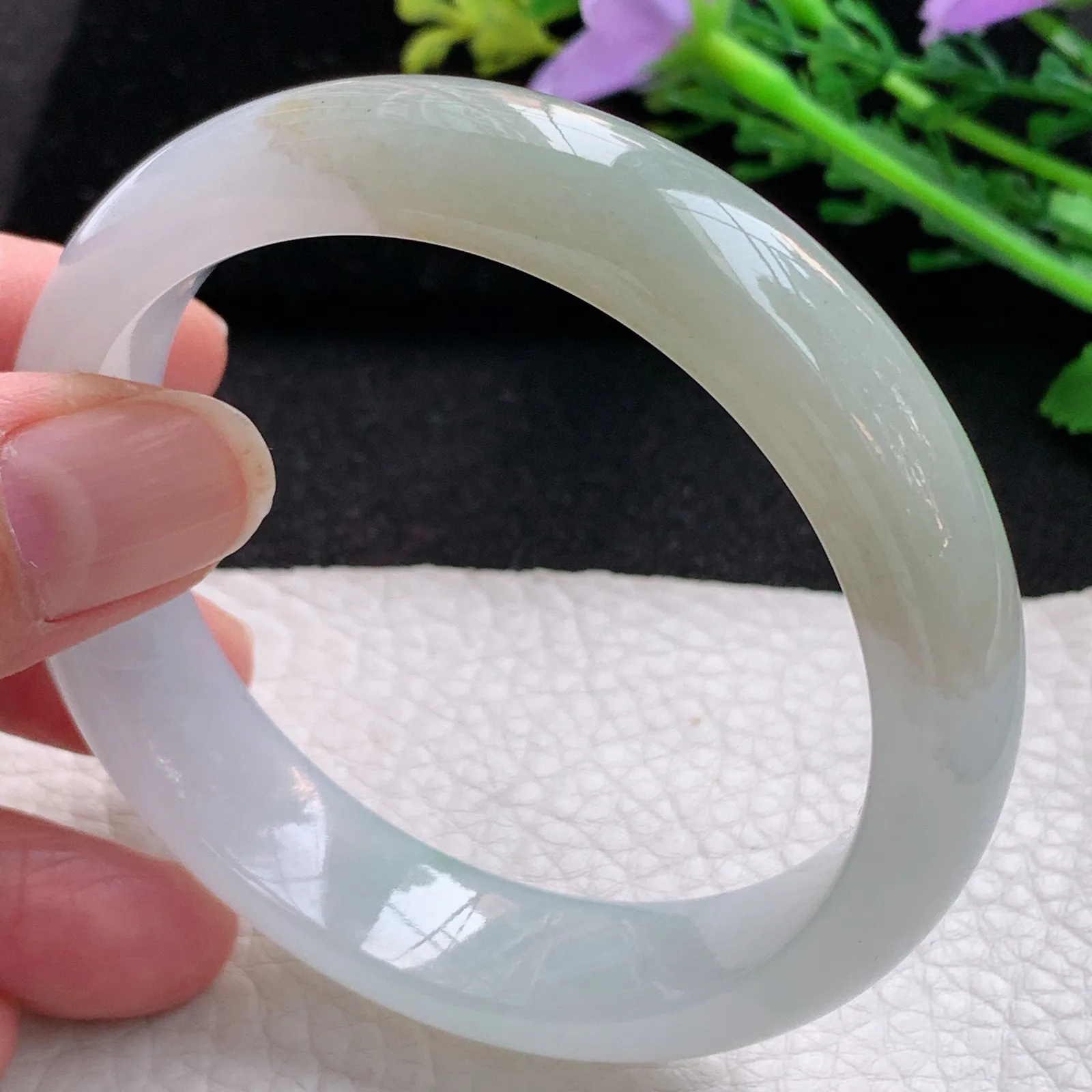 z自然光57.5*13.8*7.8平安镯 缅甸翡翠a货玉手镯冰双彩宽边玉手环