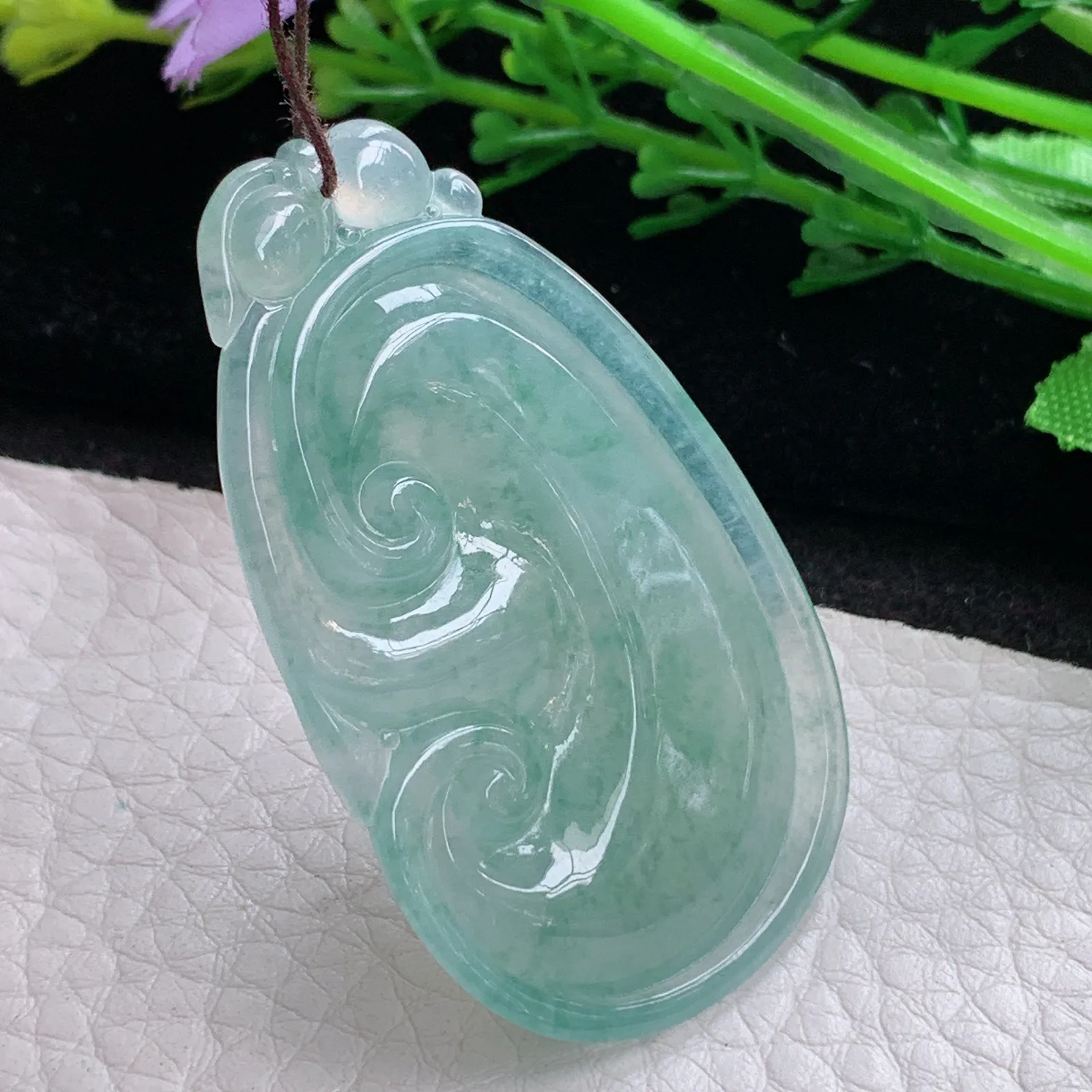 gp自然光48.2*29.5*6天然缅甸翡翠冰晴如意 玉如意玉吊坠 玉挂件