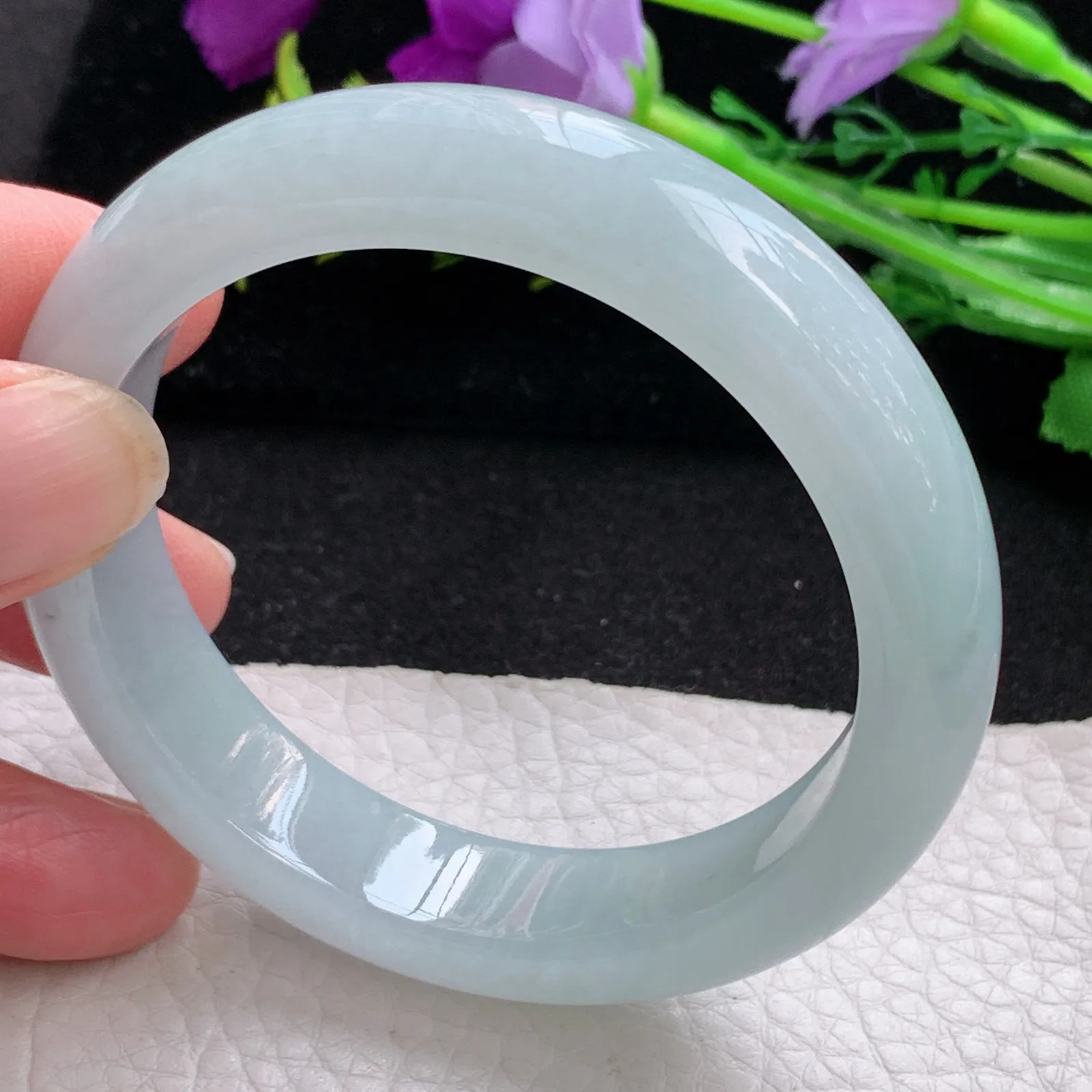 xo自然光54.5*12.8*8.2平安镯 缅甸翡翠a货玉手镯冰胶晴底宽边玉手环