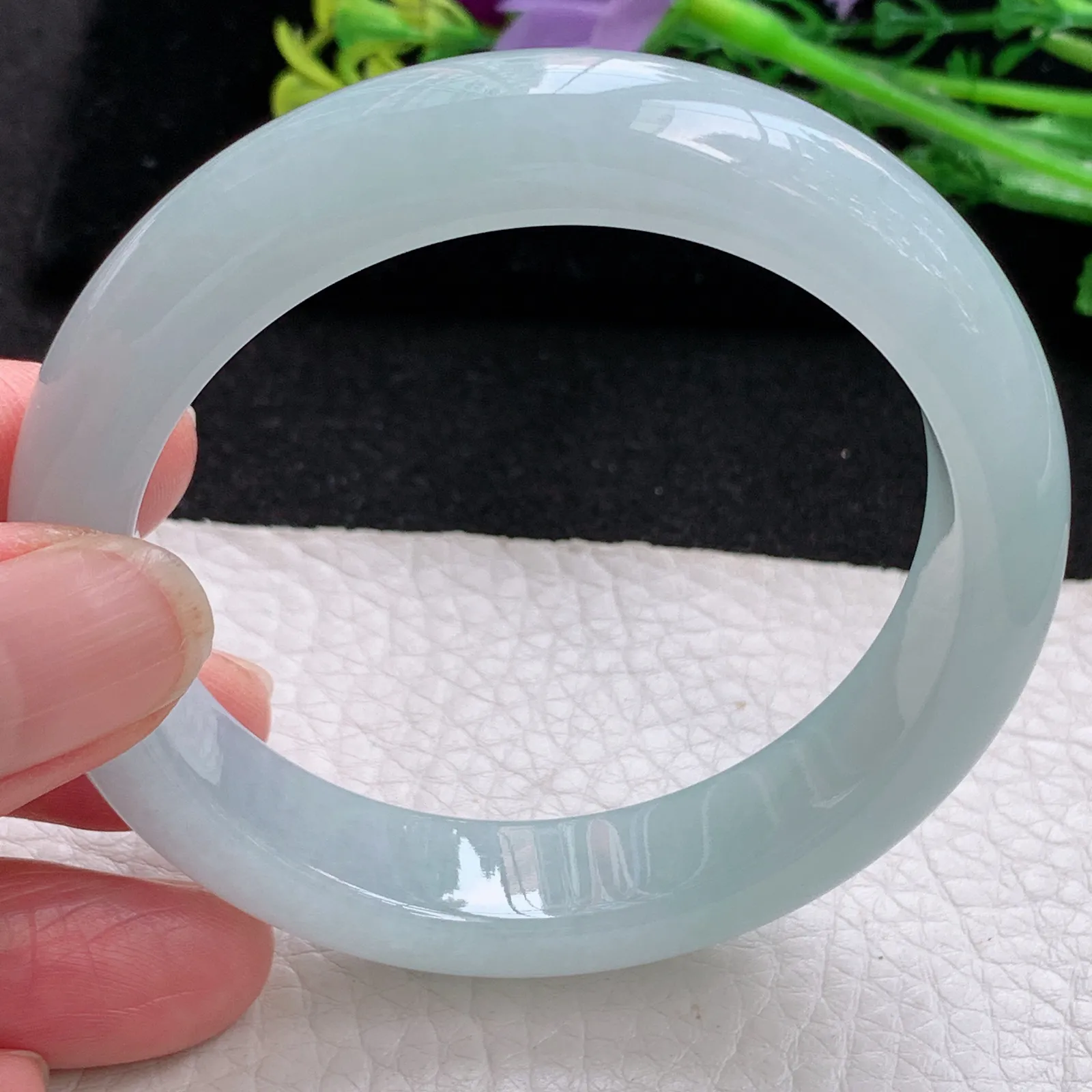 xo自然光54.5*12.8*8.2平安镯 缅甸翡翠a货玉手镯冰胶晴底宽边玉手环