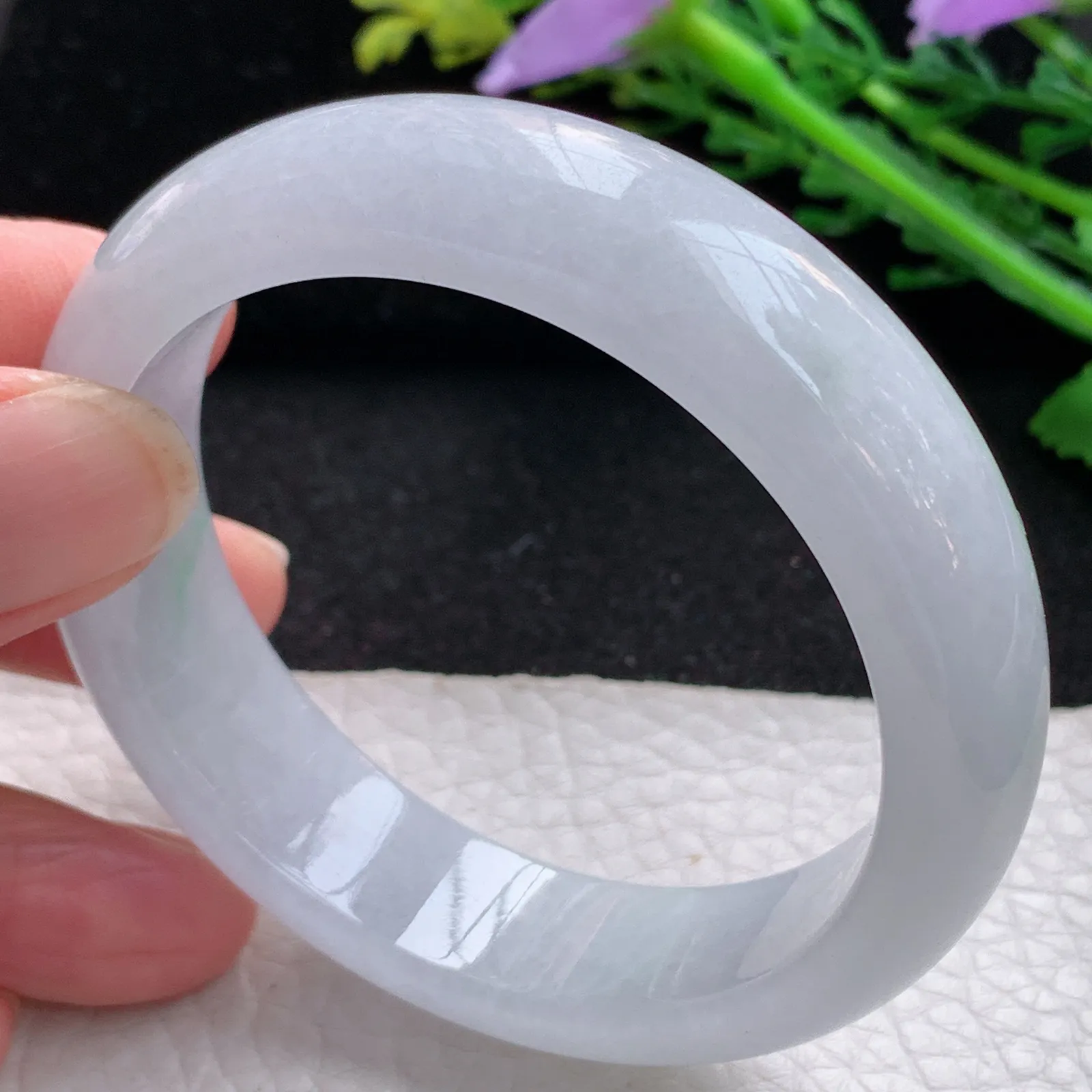 jm自然光53.5*14.3*7.5平安镯 缅甸翡翠a货玉手镯水润飘花宽边玉手环