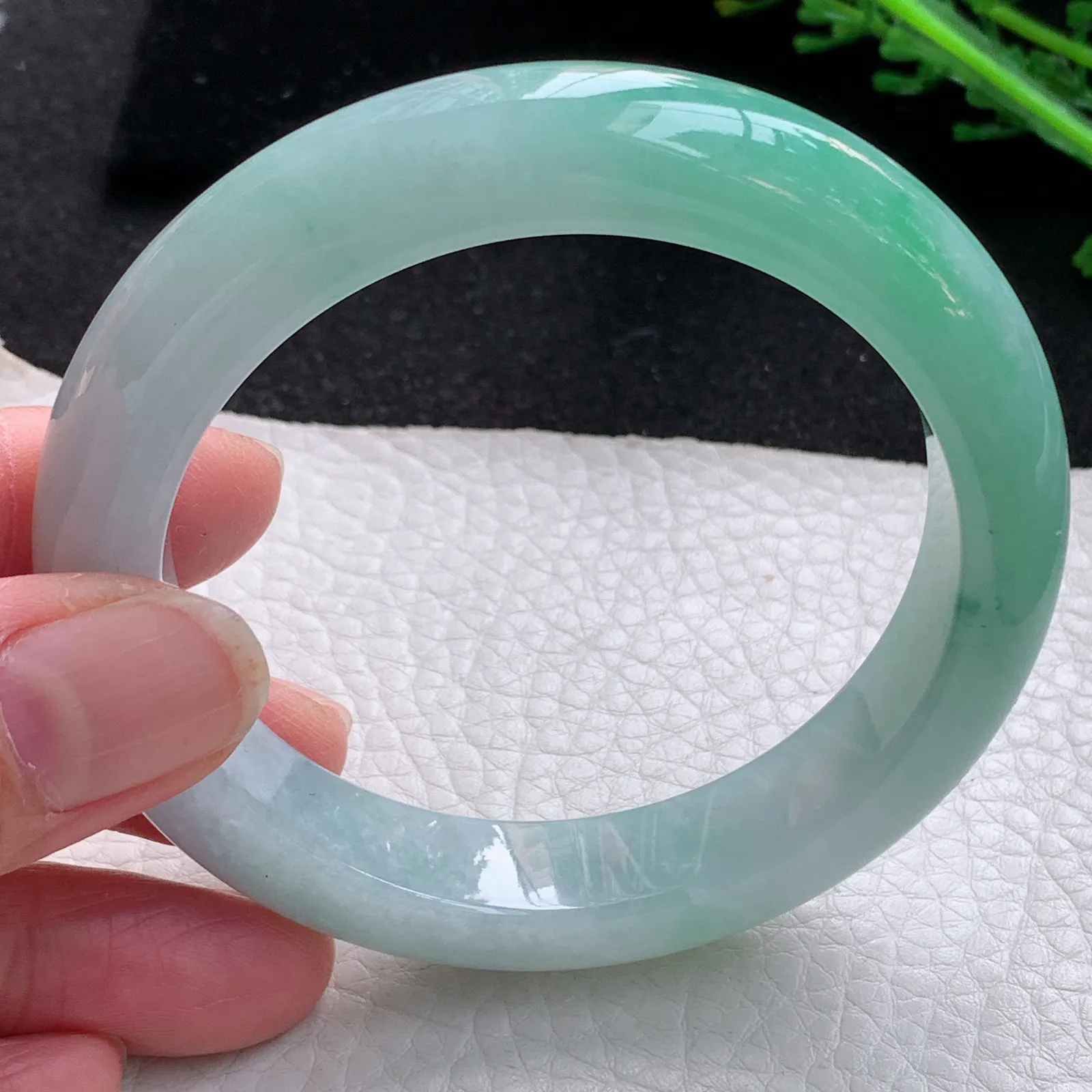 yh自然光57*12.3*9.2平安镯 缅甸翡翠a货玉手镯清新宽边玉手环