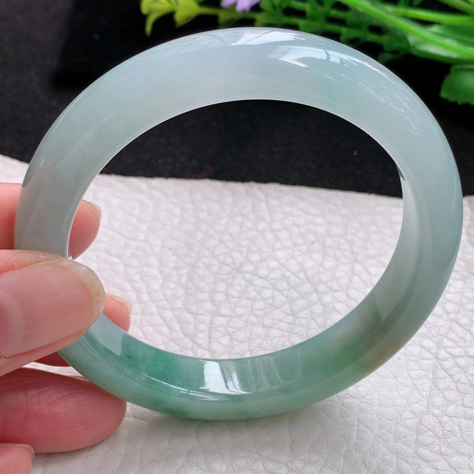 xo自然光56*11.8*8.5平安镯 缅甸翡翠a货玉手镯冰三彩宽边玉手环