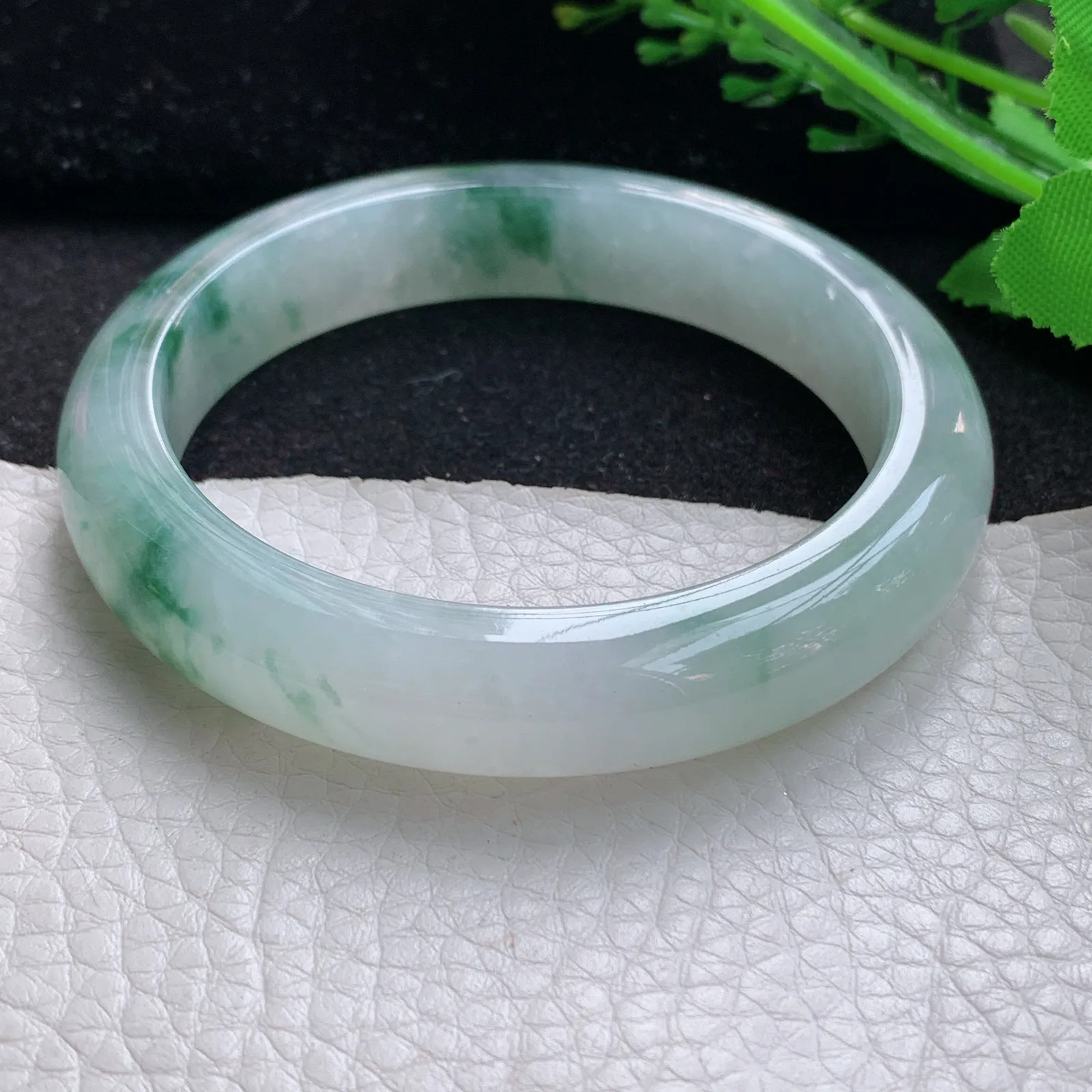 nr自然光57.8*12.2*8.3平安镯 缅甸翡翠a货玉手镯冰飘花宽边玉手环