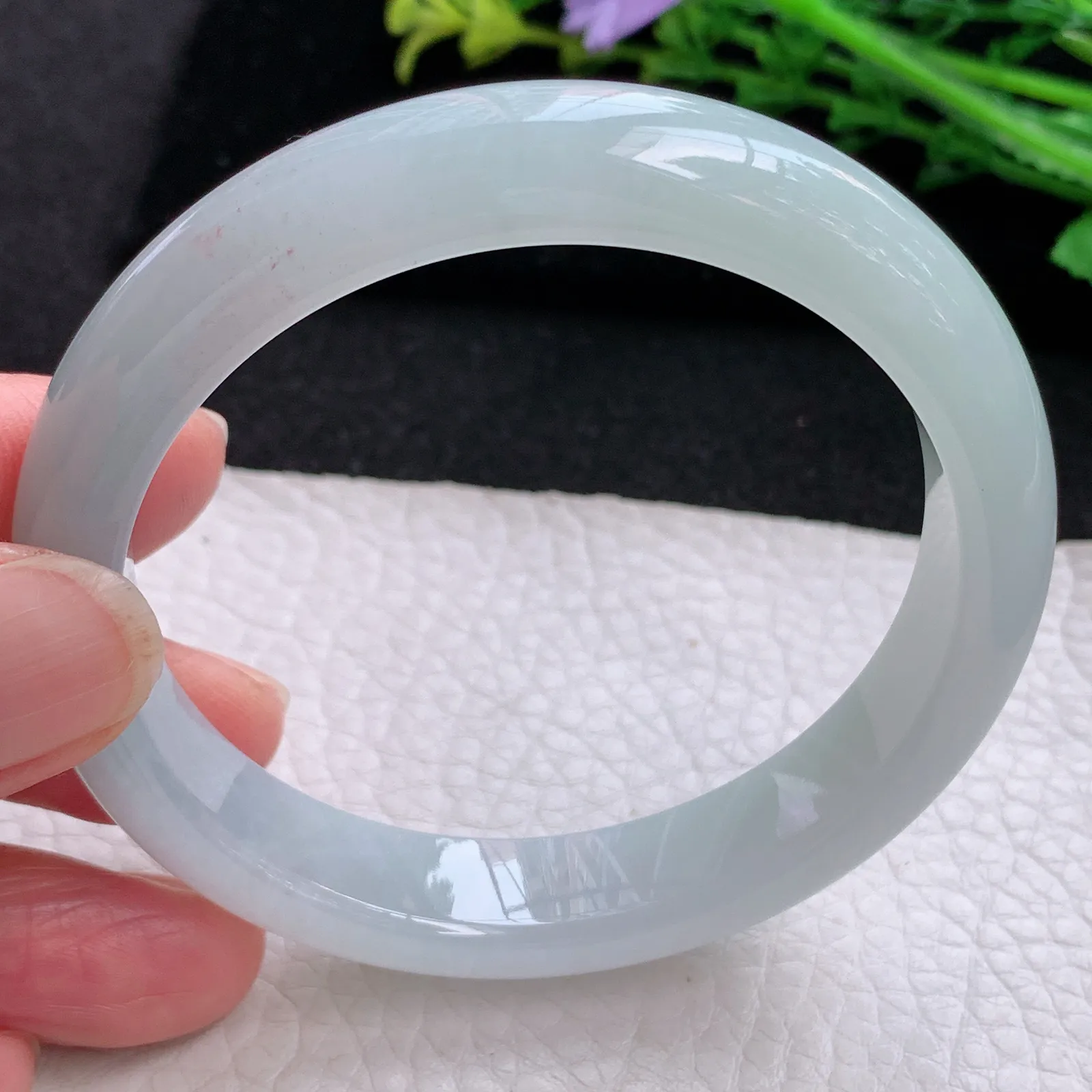 n自然光56*12*8平安镯 缅甸翡翠a货玉手镯冰胶白月光宽边玉手环