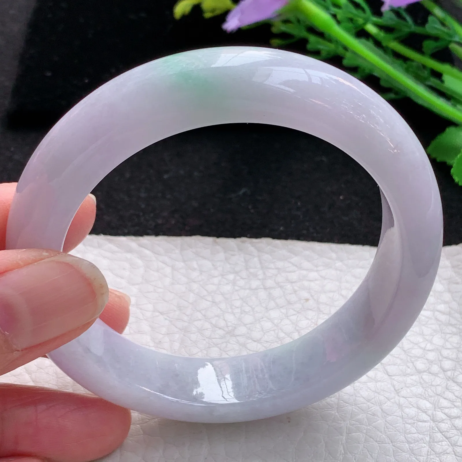 jm自然光57*14.3*9.2平安镯 缅甸翡翠a货玉手镯淡春带彩宽边玉手环