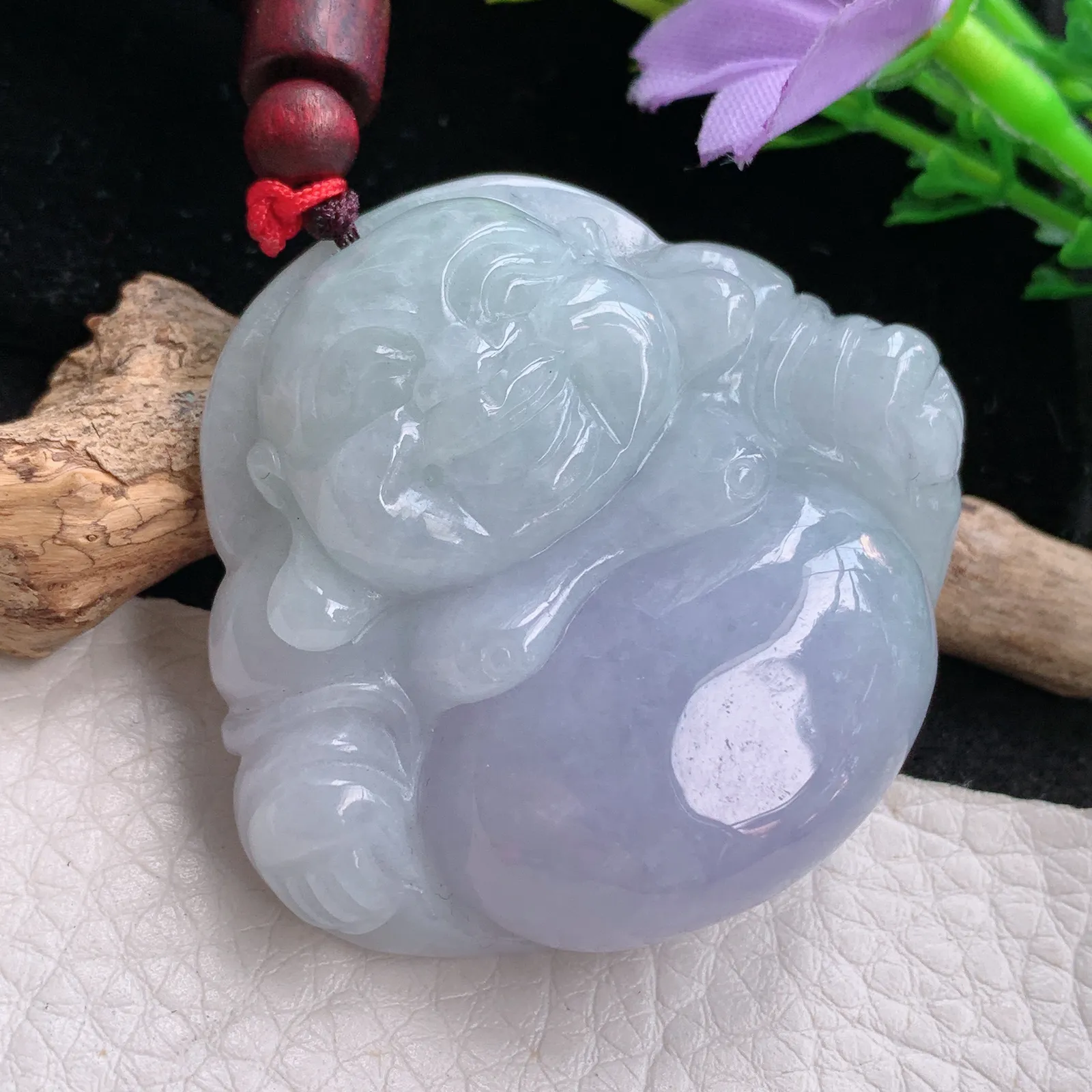 zen自然光43.5*48.5*13.5天然缅甸翡翠饱满紫罗兰大佛公玉吊坠 毛衣坠