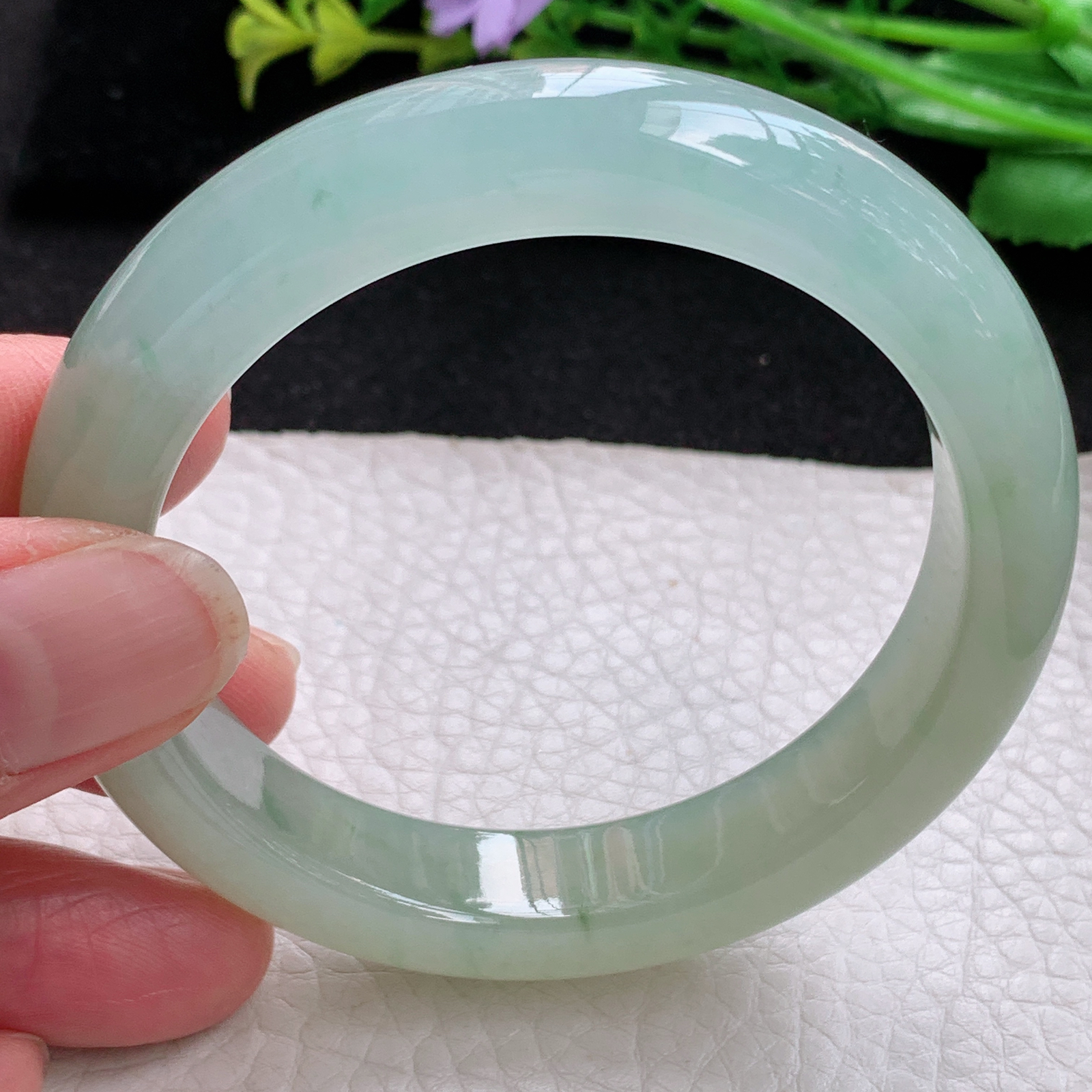 xo自然光54.5*11.8*8.8平安镯 缅甸翡翠a货玉手镯冰双彩宽边玉手环