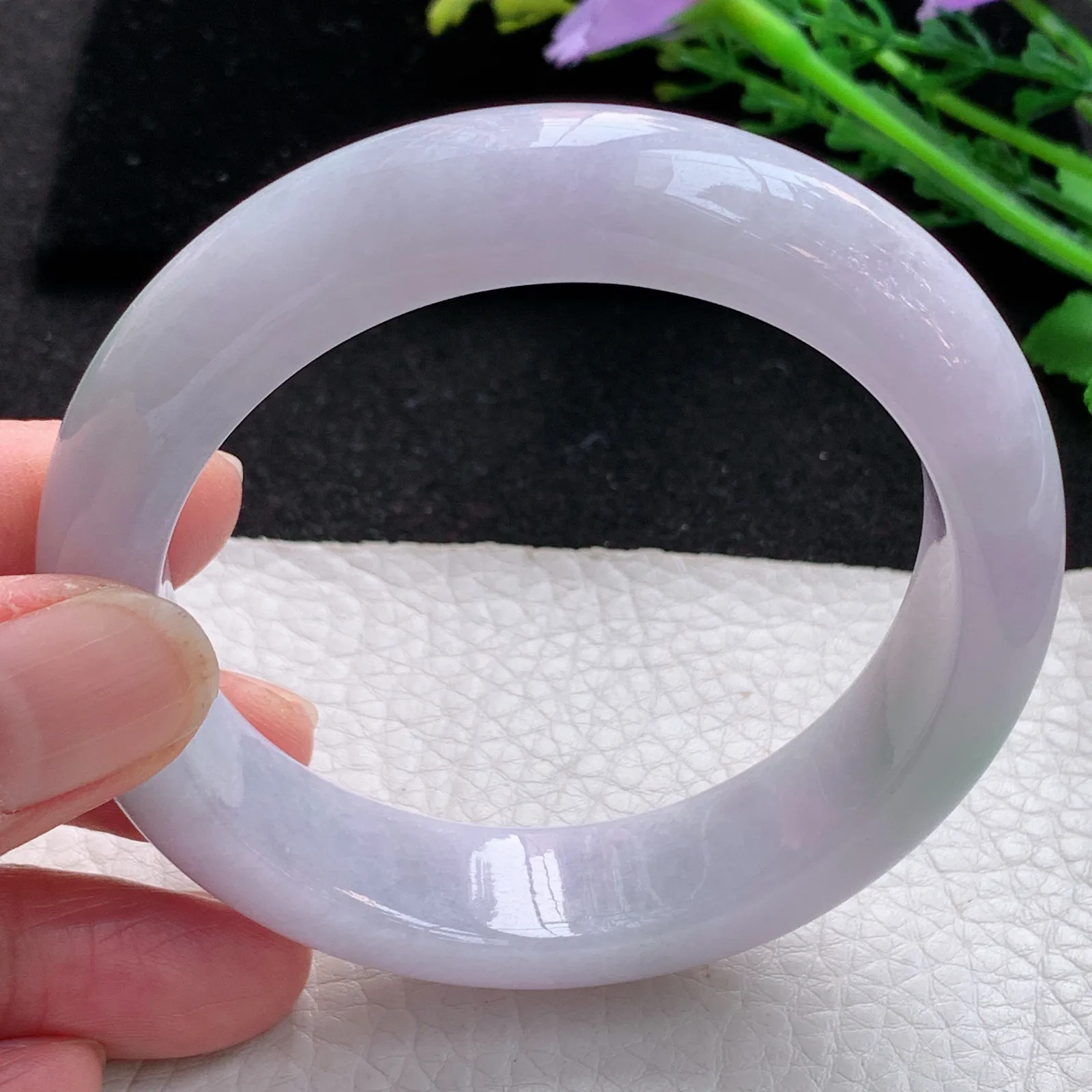 jm自然光57*14.3*9.2平安镯 缅甸翡翠a货玉手镯淡春带彩宽边玉手环