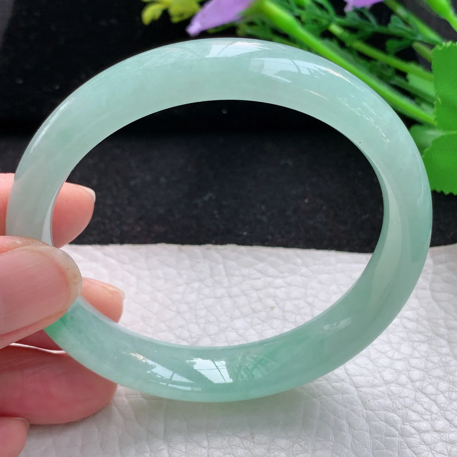 jm自然光57*12.8*7.4平安镯 缅甸翡翠a货玉手镯冰绿宽边玉手环