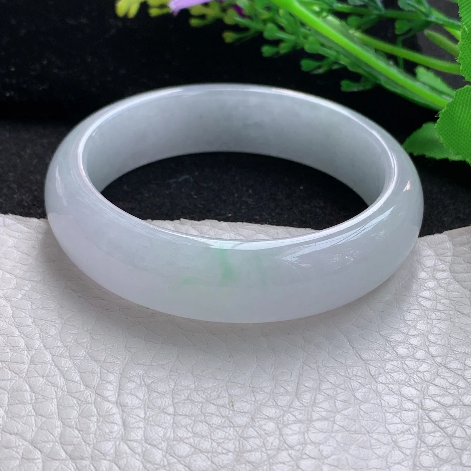 jm自然光53.5*14.3*7.5平安镯 缅甸翡翠a货玉手镯水润飘花宽边玉手环