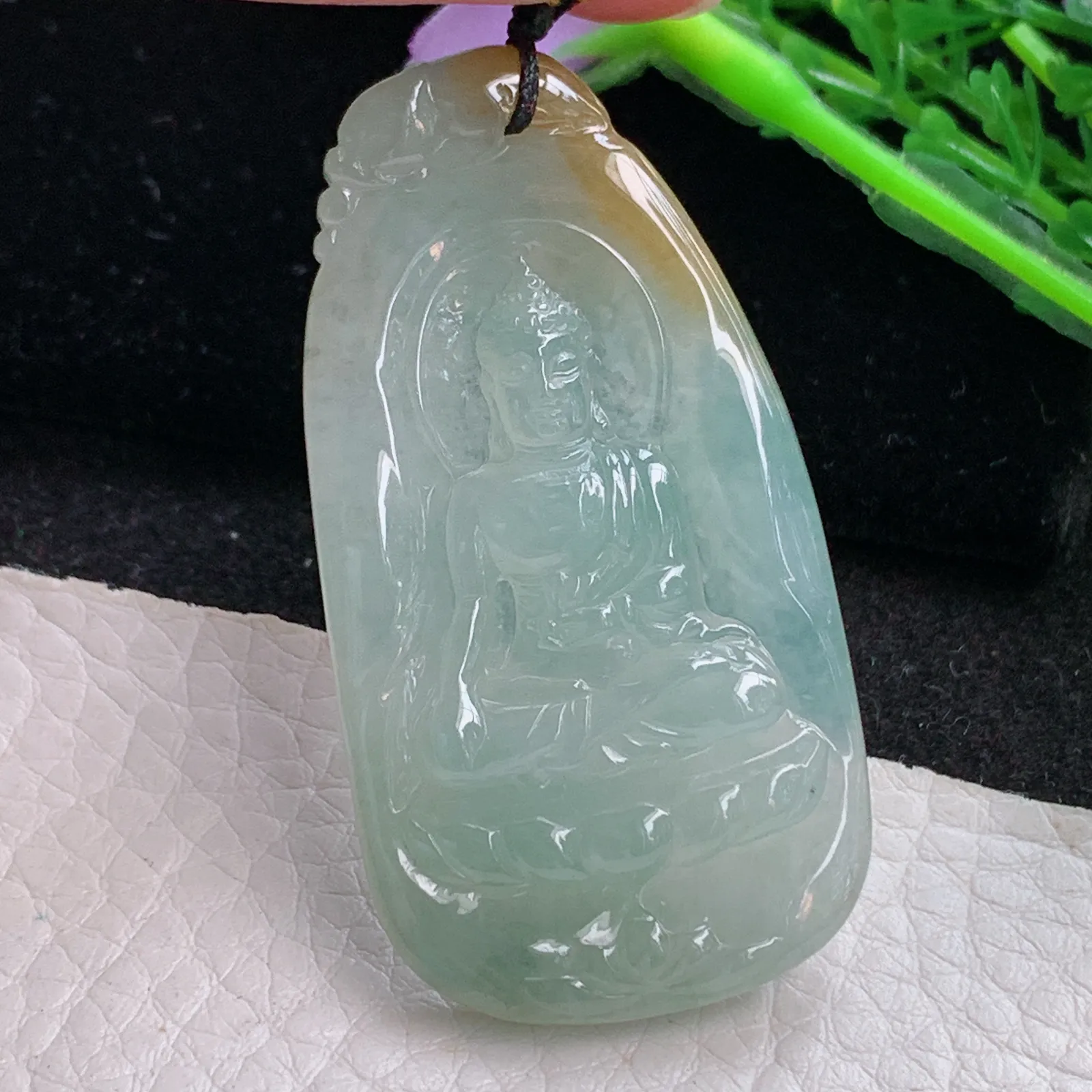 kh自然光50.5*26.3*5.2天然缅甸翡翠冰双彩阿弥陀佛玉吊坠 玉挂件