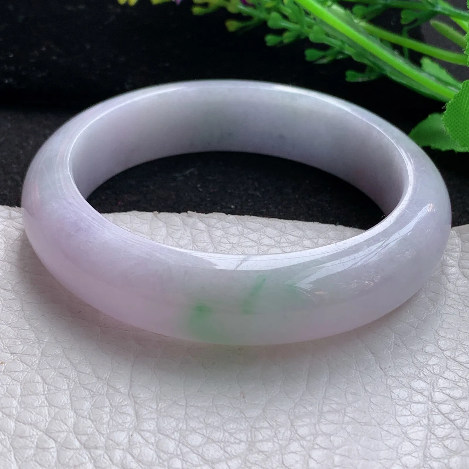 jm自然光57*14.3*9.2平安镯 缅甸翡翠a货玉手镯淡春带彩宽边玉手环