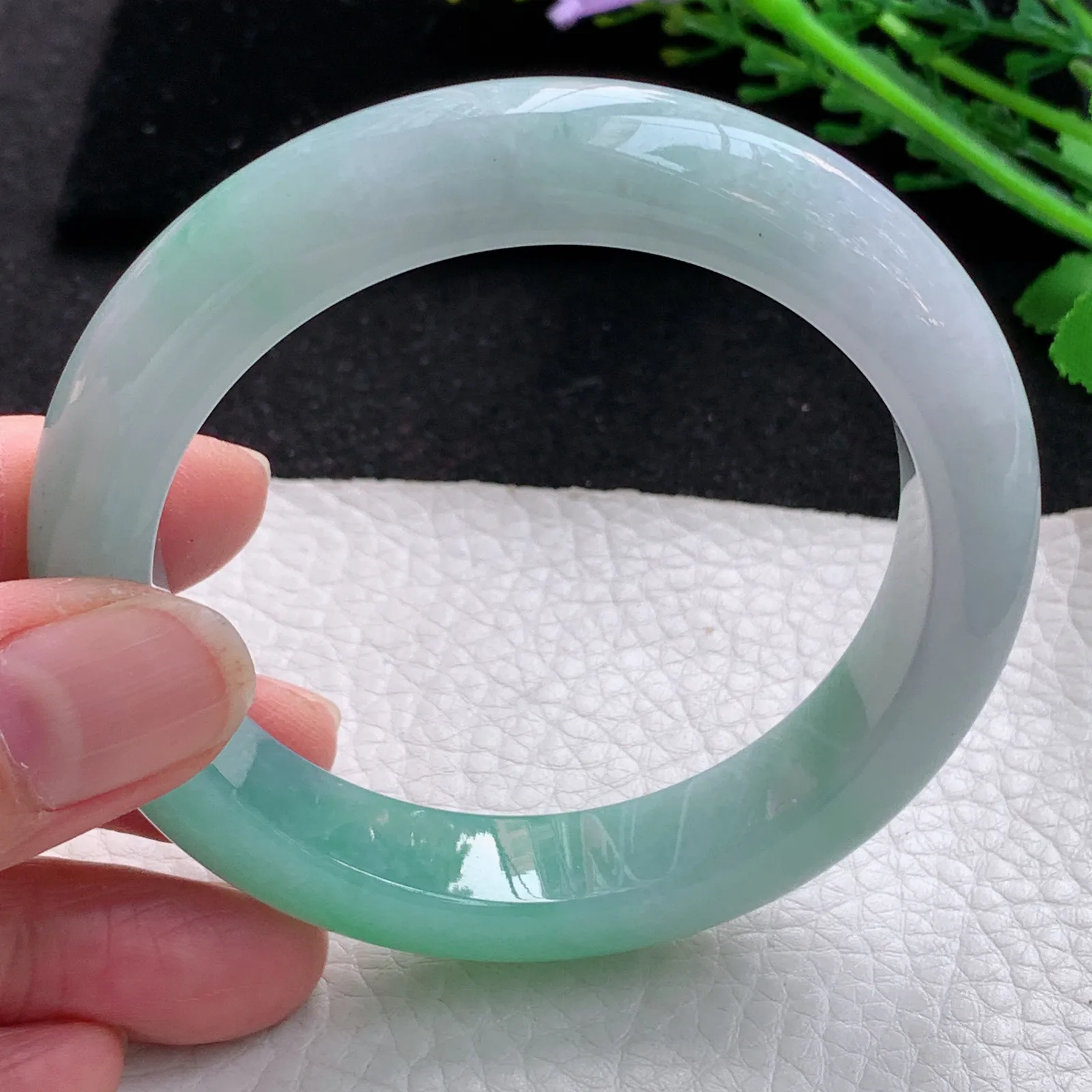 yh自然光57*12.3*9.2平安镯 缅甸翡翠a货玉手镯清新宽边玉手环