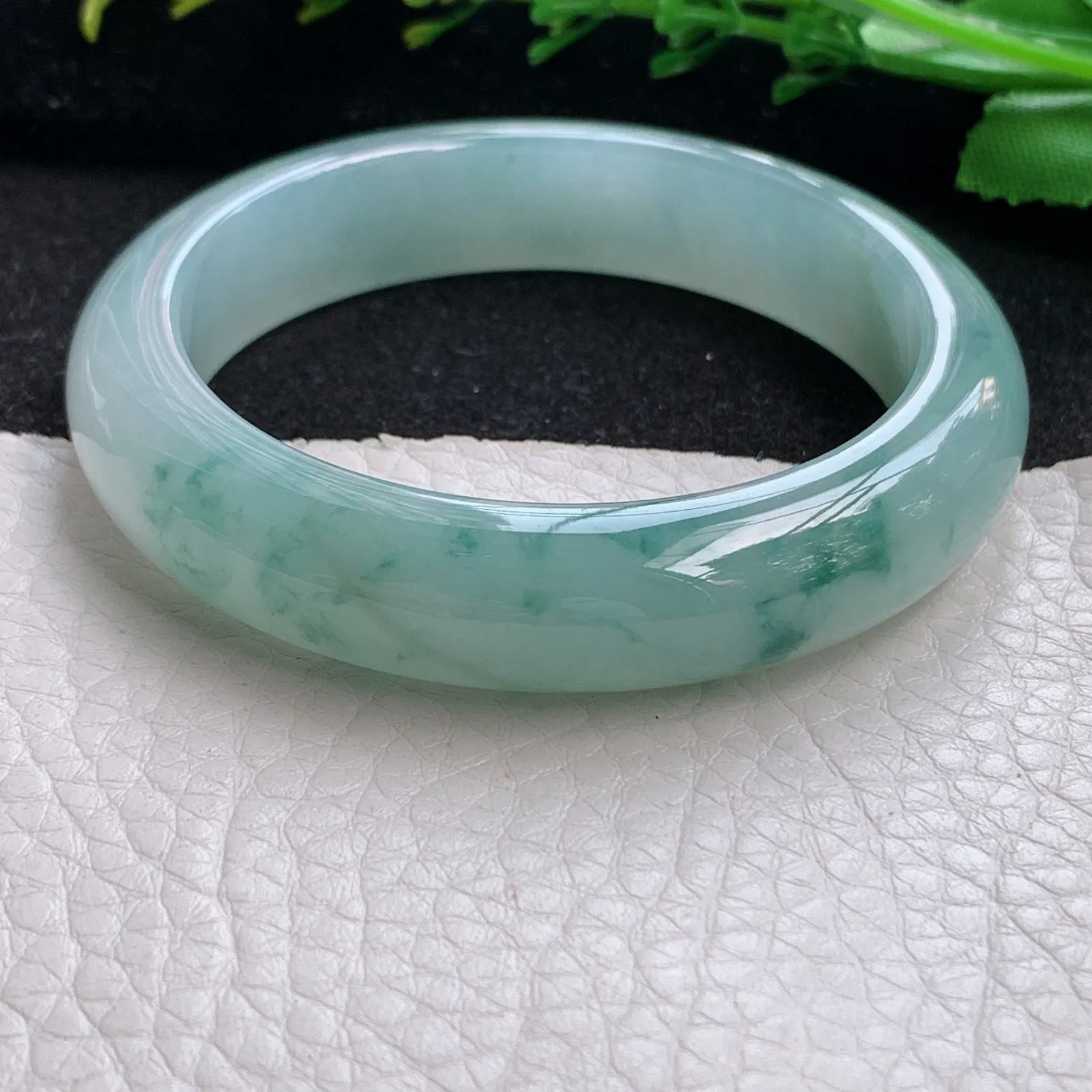 xo小圈口51.5*12.2*8.2平安镯 缅甸翡翠a货玉手镯冰飘花秀气宽边玉手环