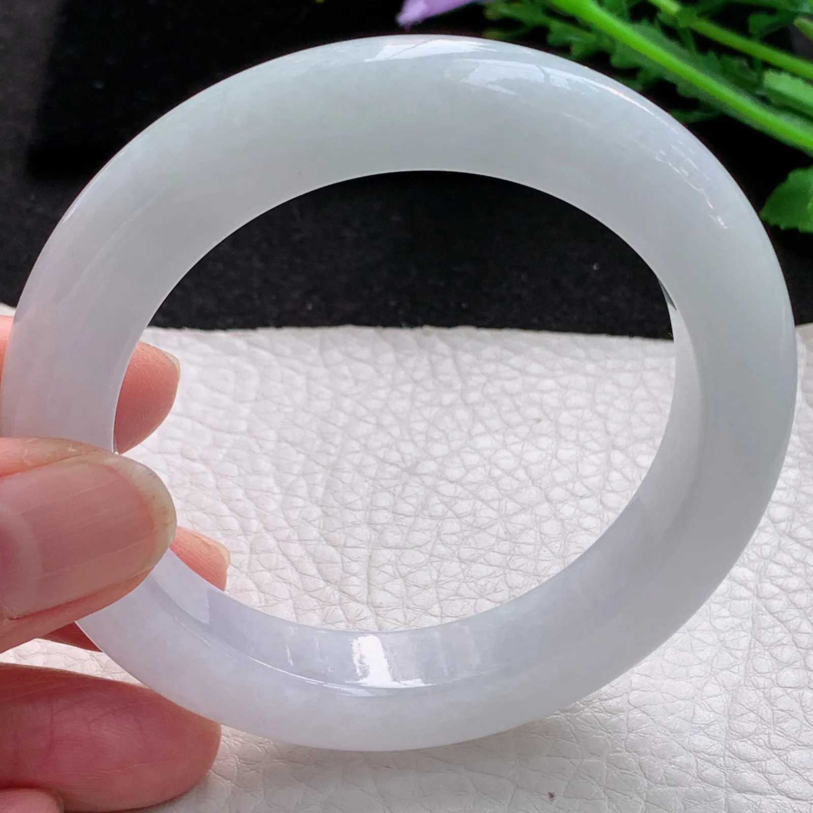 z自然光56.5*11.8*10.2平安镯 缅甸翡翠a货玉手镯白月光宽边玉手环