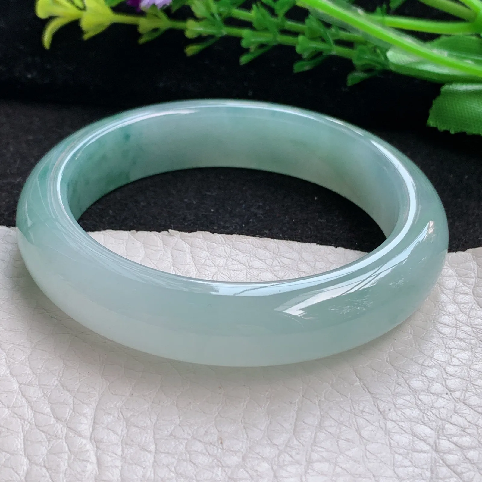 xo小圈口51.5*12.2*8.2平安镯 缅甸翡翠a货玉手镯冰飘花秀气宽边玉手环