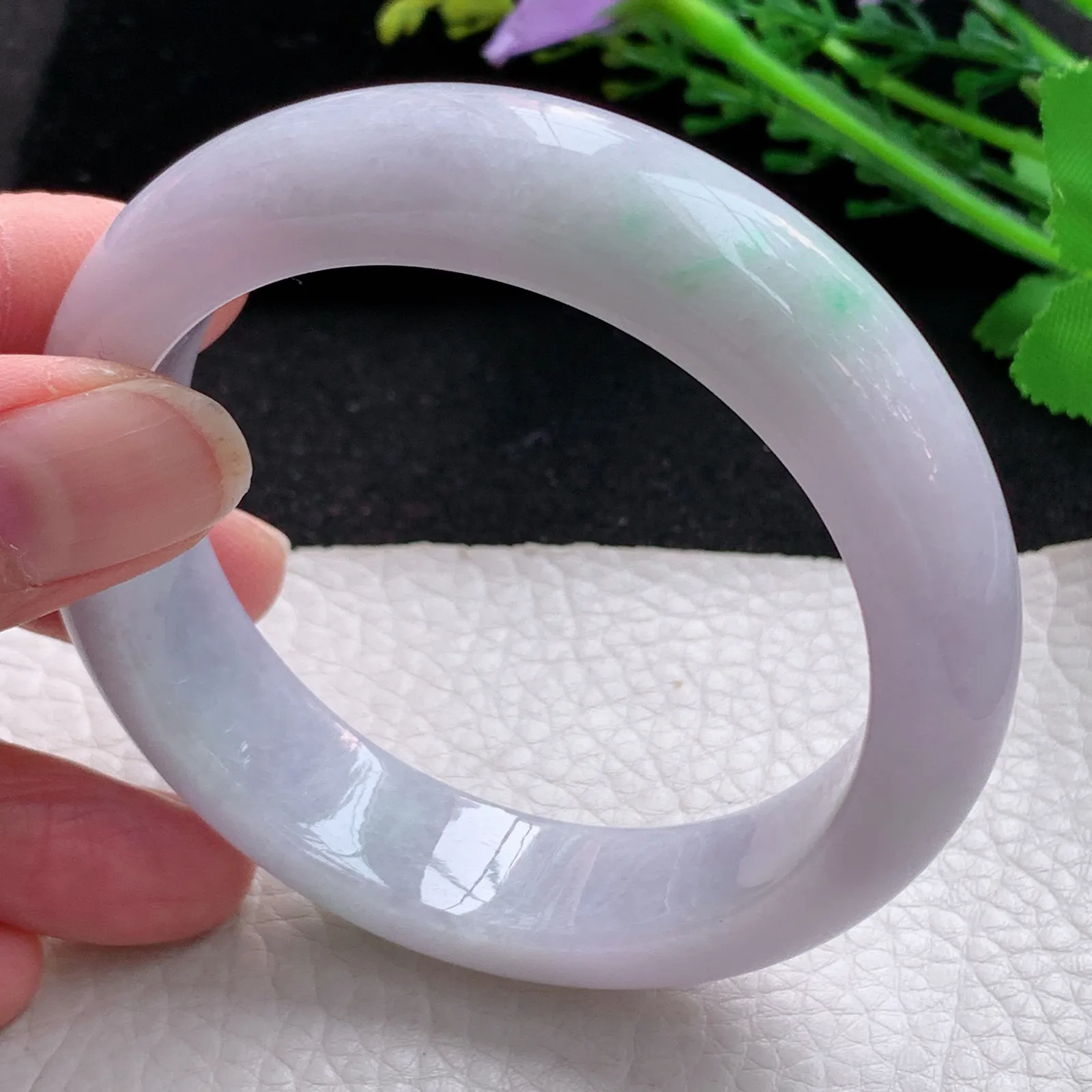 jm自然光57*14.3*9.2平安镯 缅甸翡翠a货玉手镯淡春带彩宽边玉手环