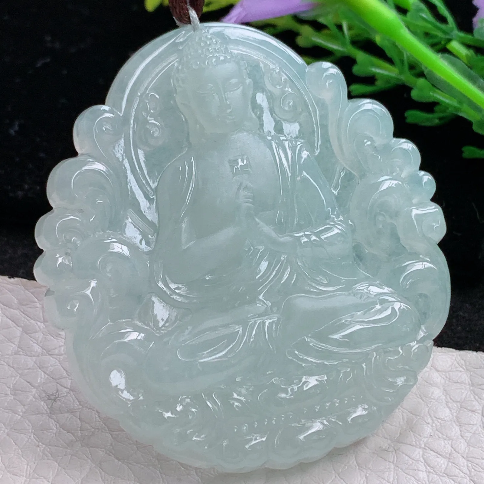 bg自然光57.3*53*8.2天然缅甸翡翠冰晴大日如来佛祖 玉吊坠 毛衣坠