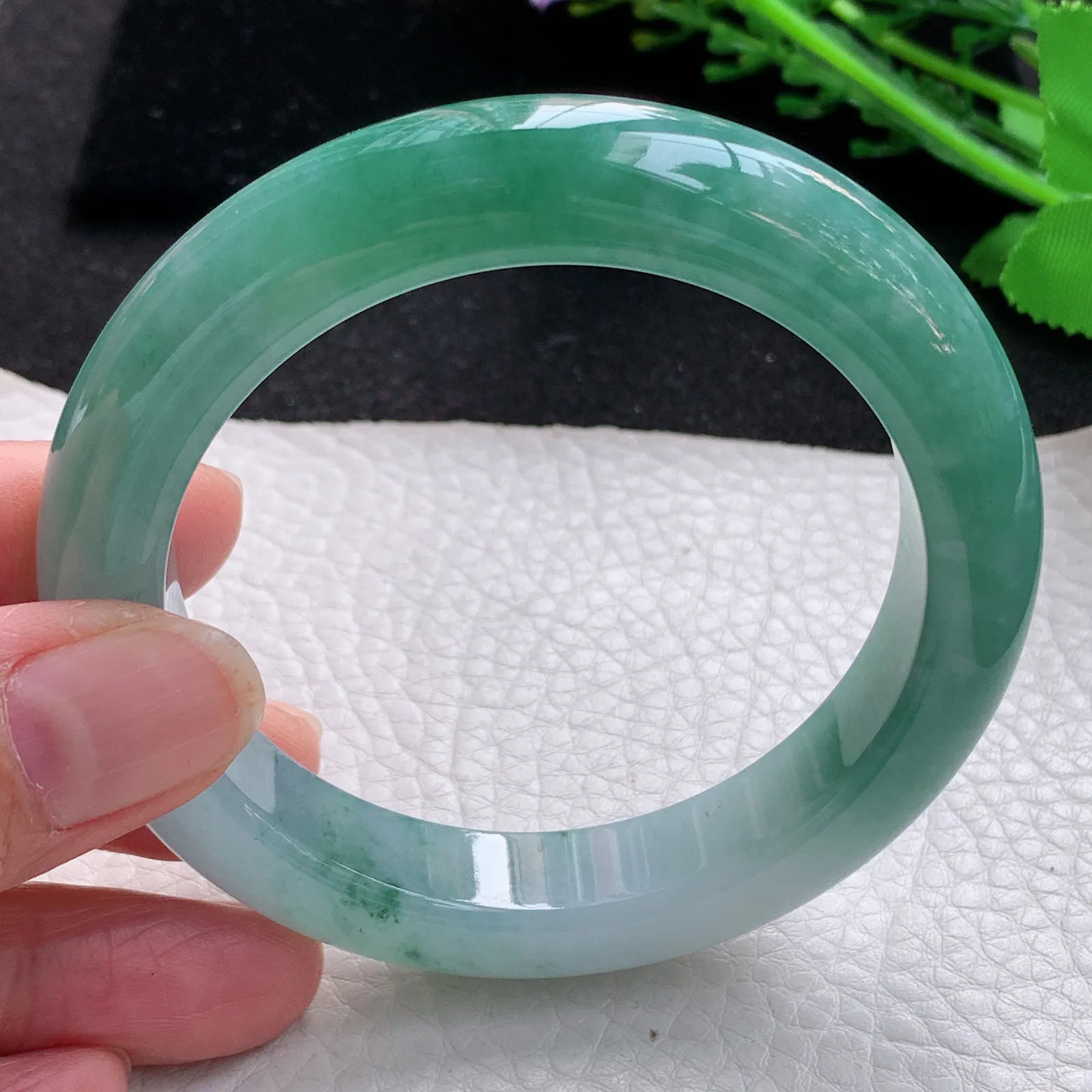 yh自然光56.5*12.5*9.8平安镯 缅甸翡翠a货玉手镯水润韵味宽边玉手环
