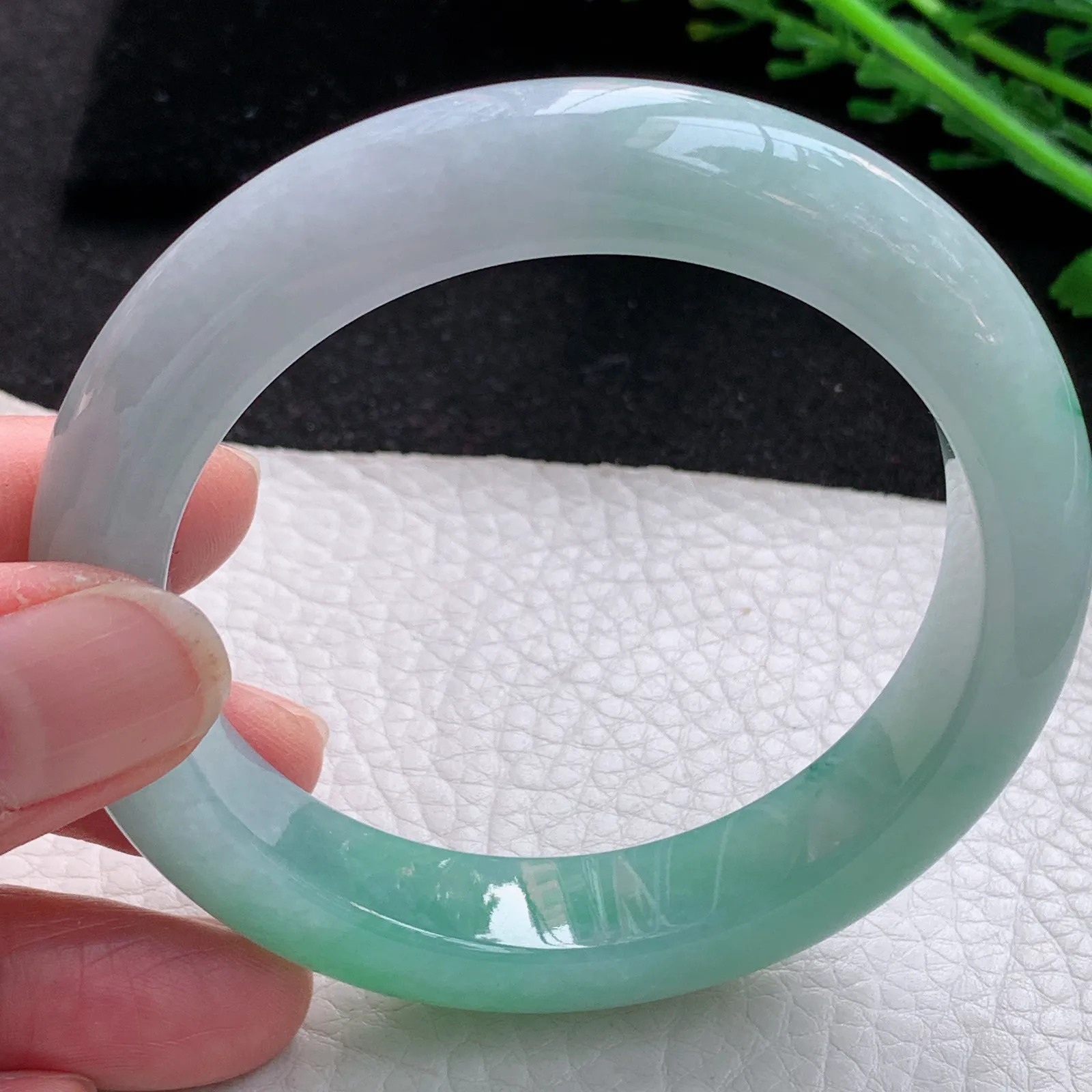 yh自然光57*12.3*9.2平安镯 缅甸翡翠a货玉手镯清新宽边玉手环