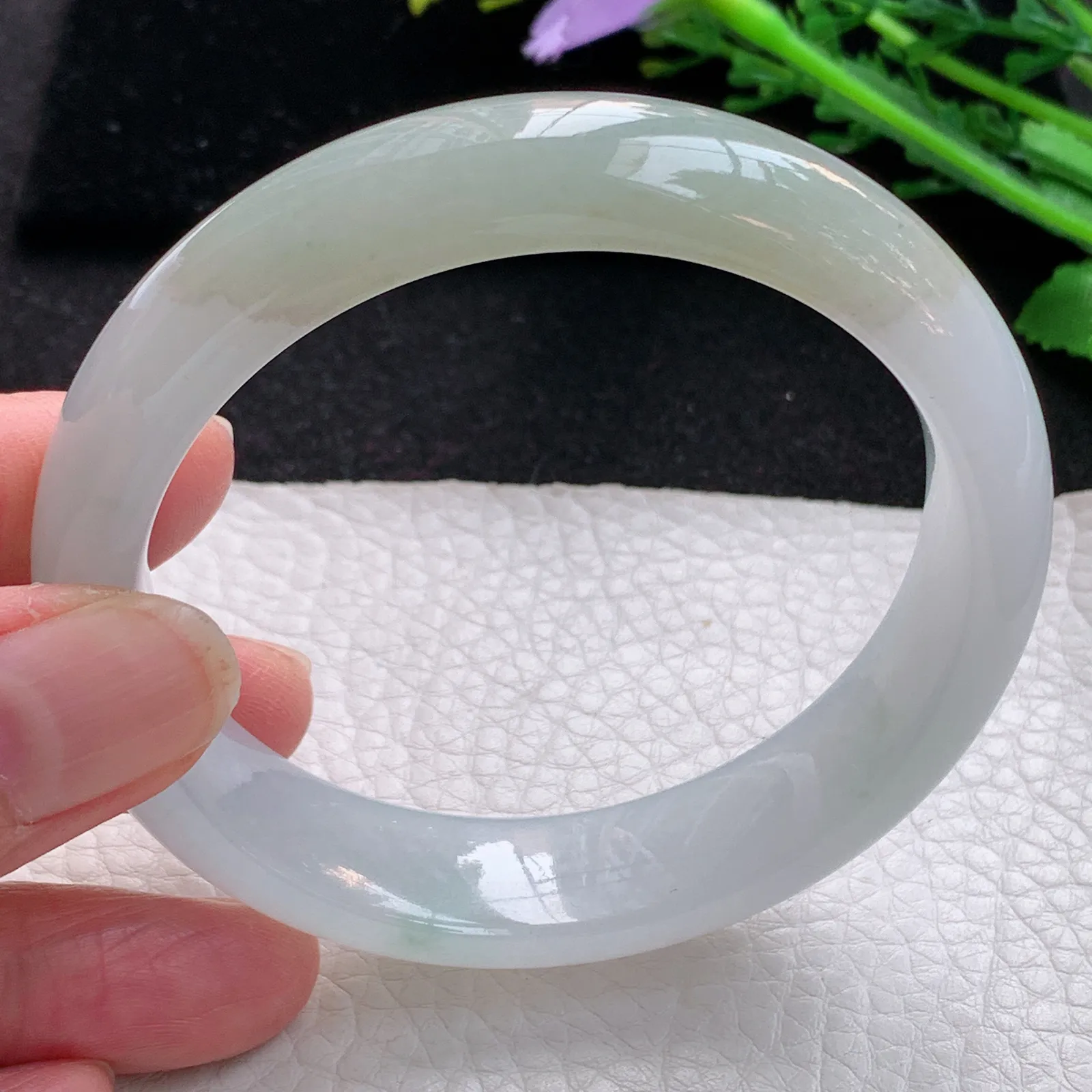 z自然光57.5*13.8*7.8平安镯 缅甸翡翠a货玉手镯冰双彩宽边玉手环