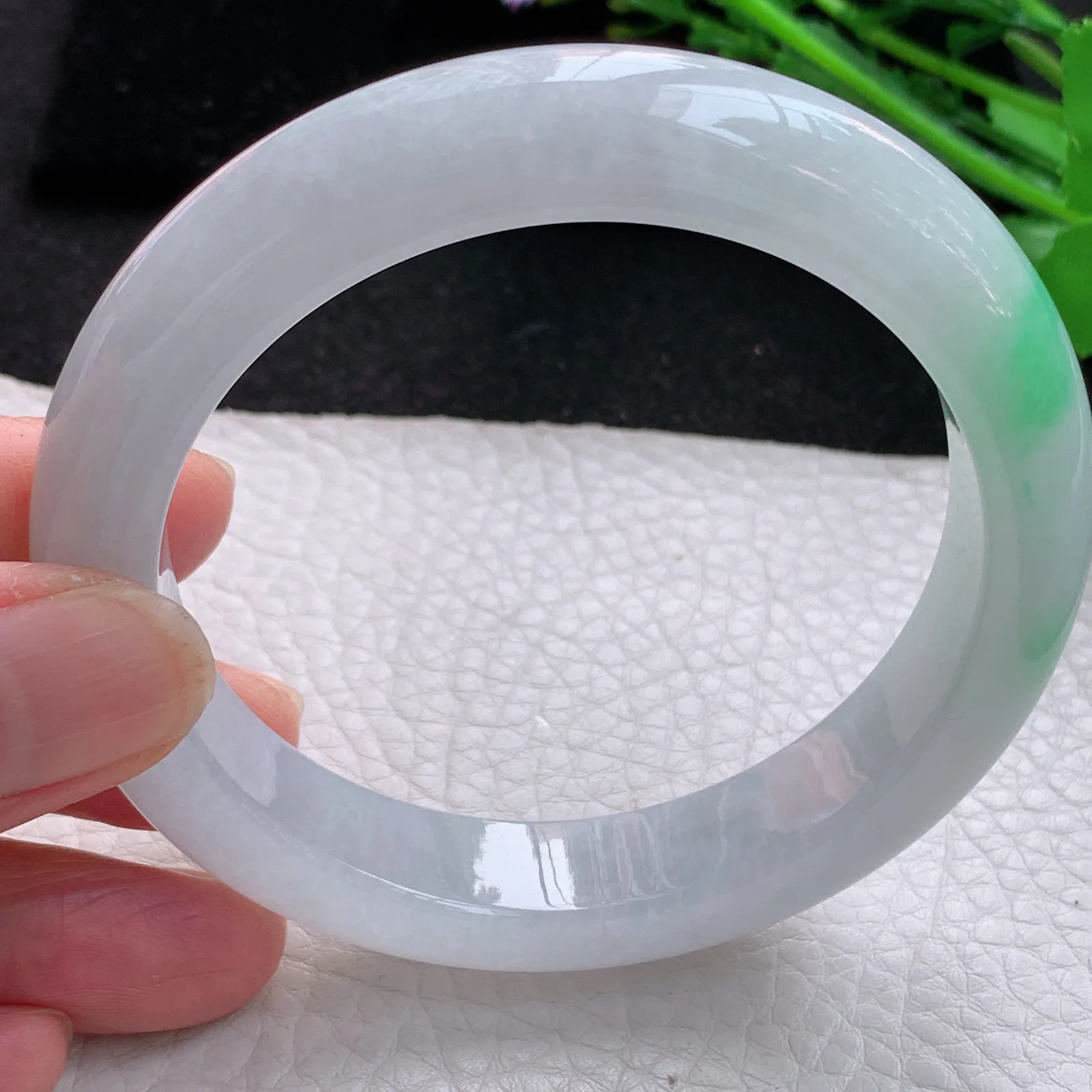 hy自然光59*12.3*9.2平安镯 缅甸翡翠a货玉手镯飘绿花厚装宽边玉手环